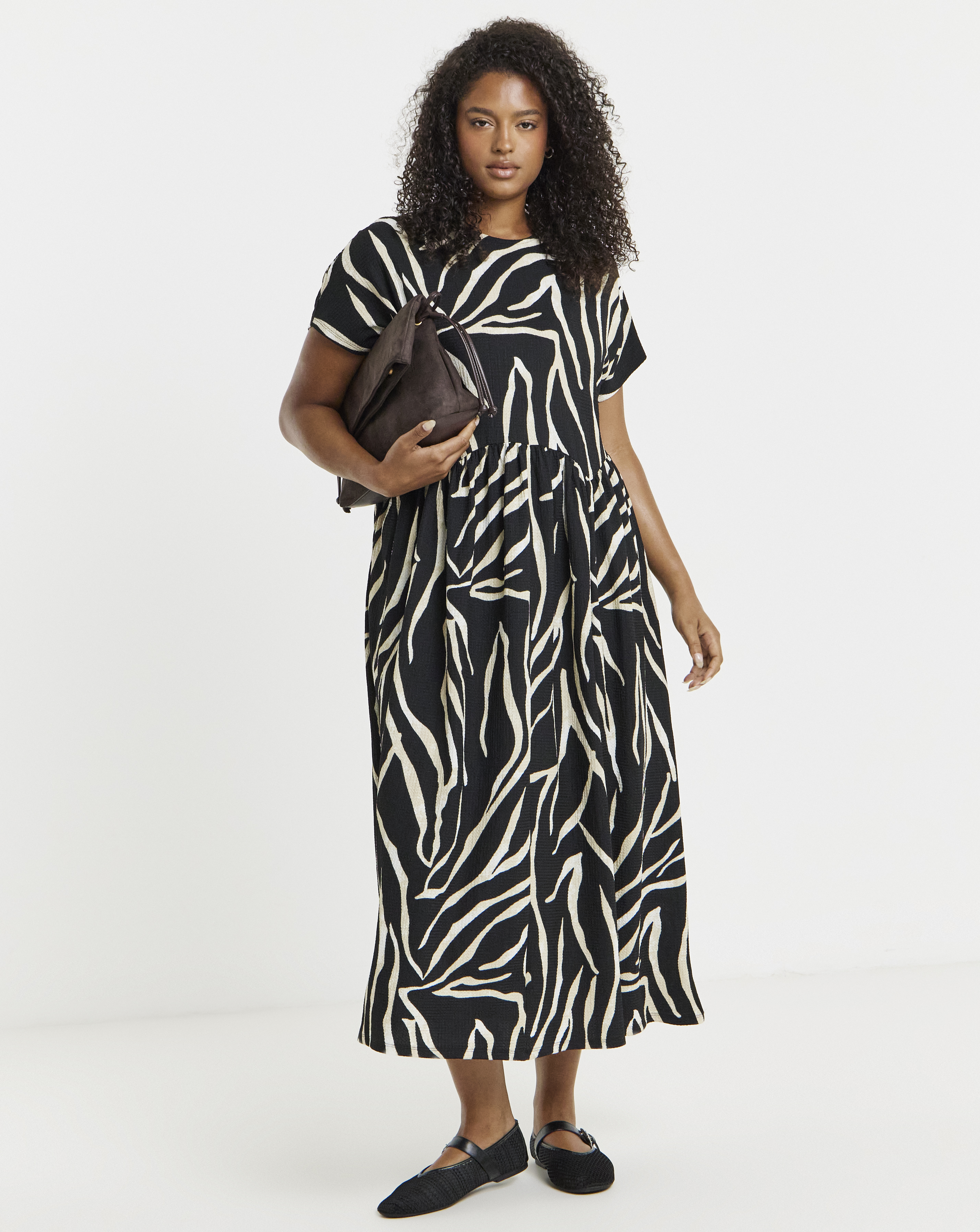 Simply Be Mono Zebra Print Waffle Midi Dress