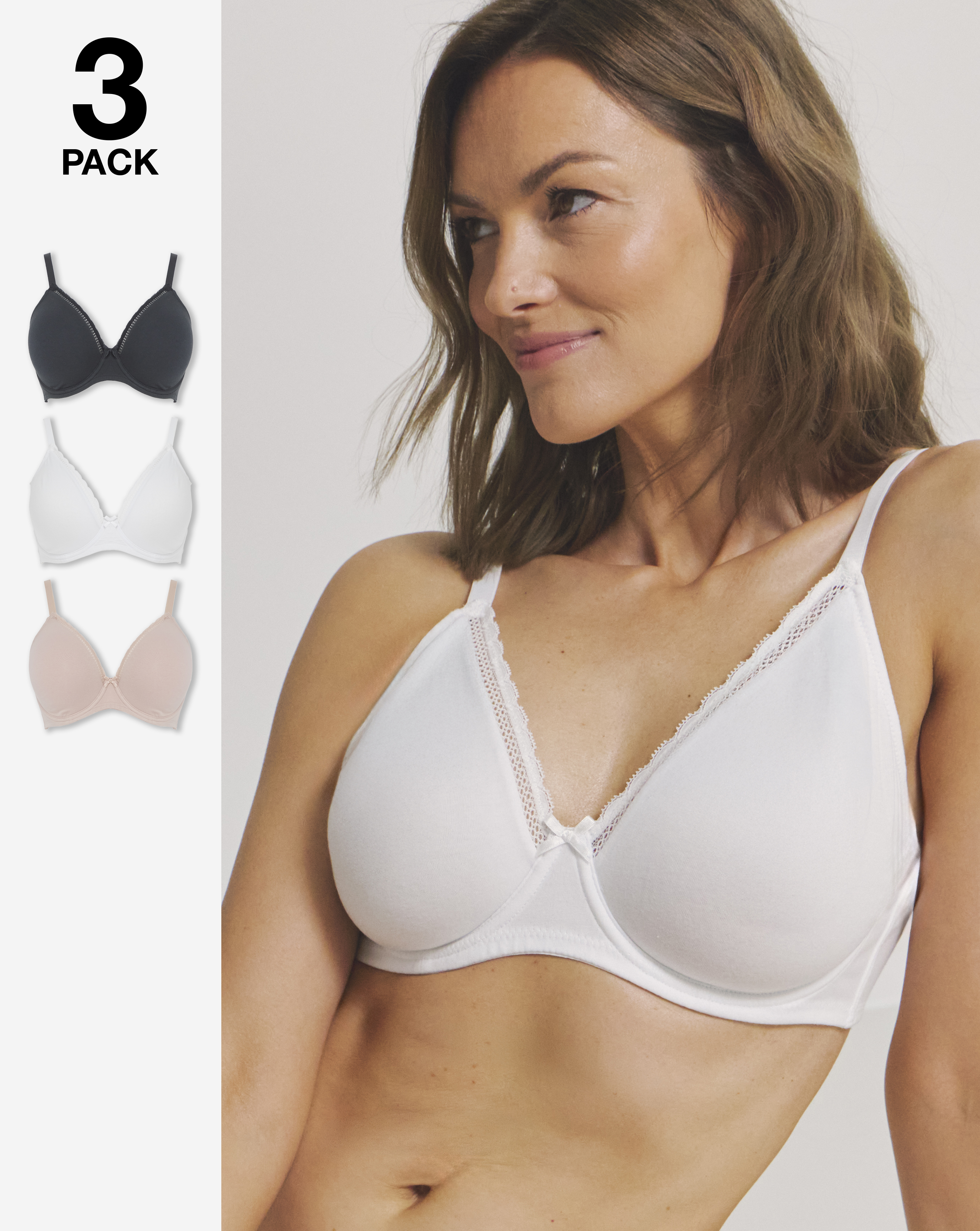 3 Pack Claire Cotton Full Cup Wired Bras