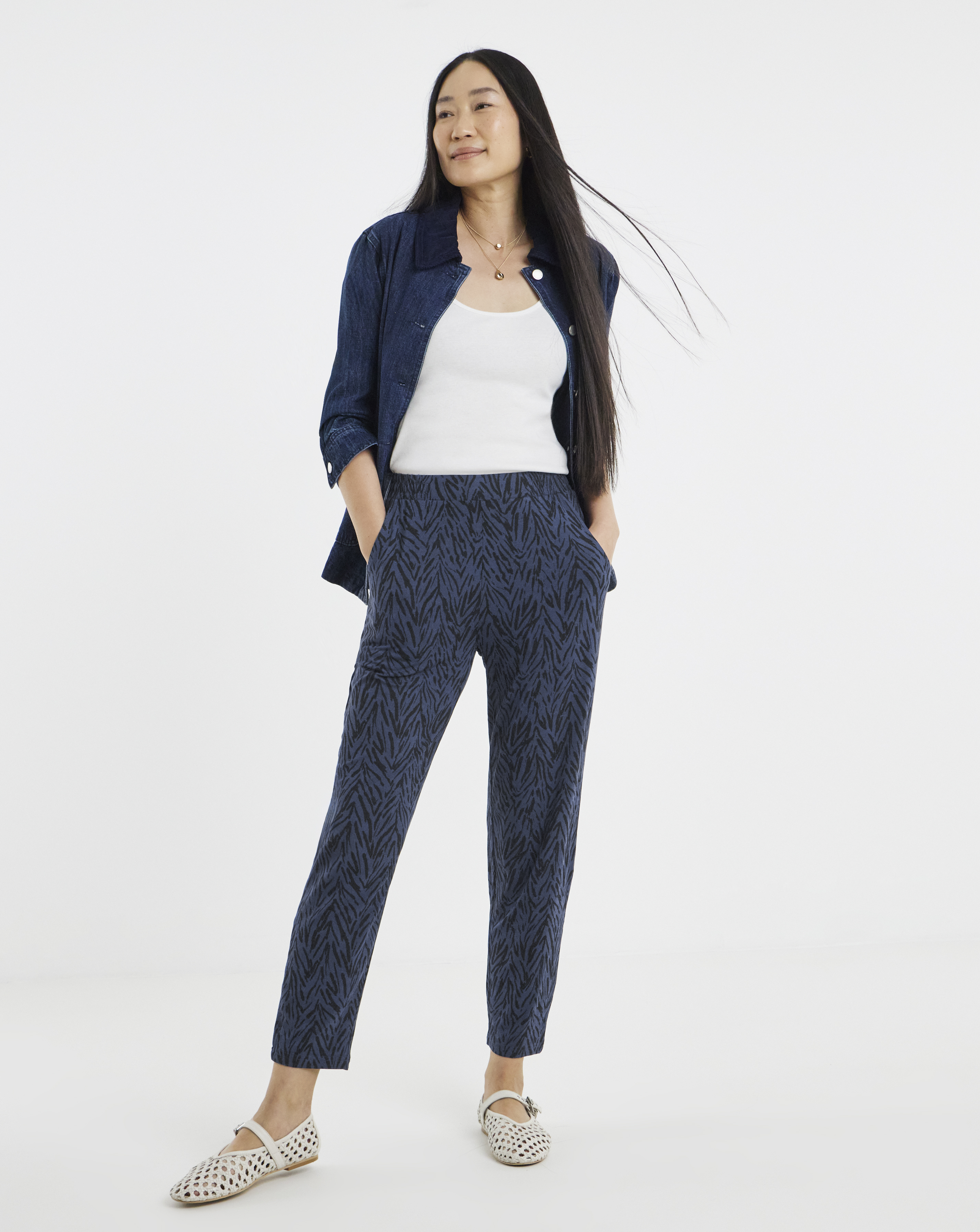 New In - Navy Print Jersey Tapered Trouser