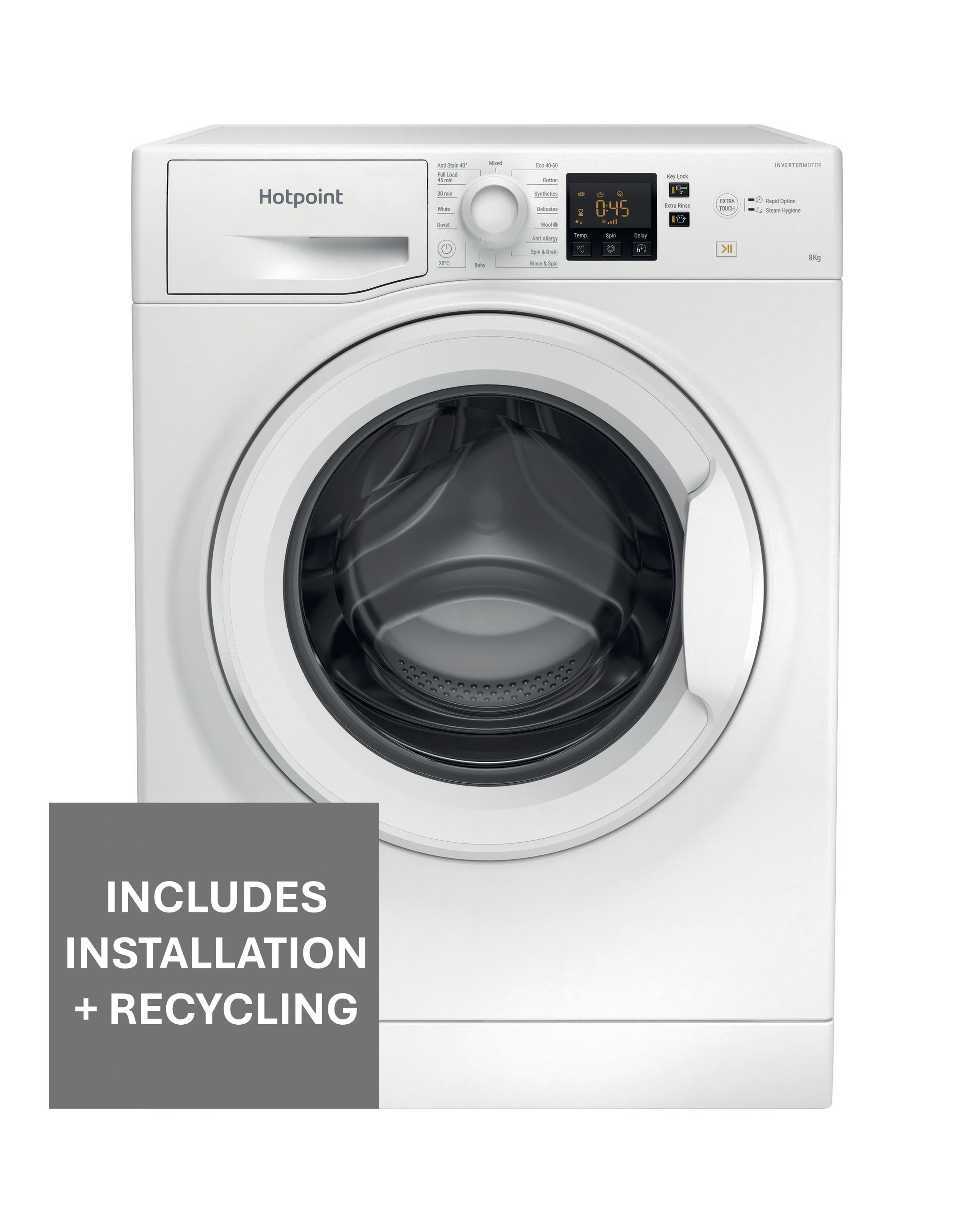 Hotpoint Nswm 846 W Uk Anti-Stain 8Kg Washing Machine, 1400Rpm, A Rated, White - Steam Hygiene & Refresh - Image 8