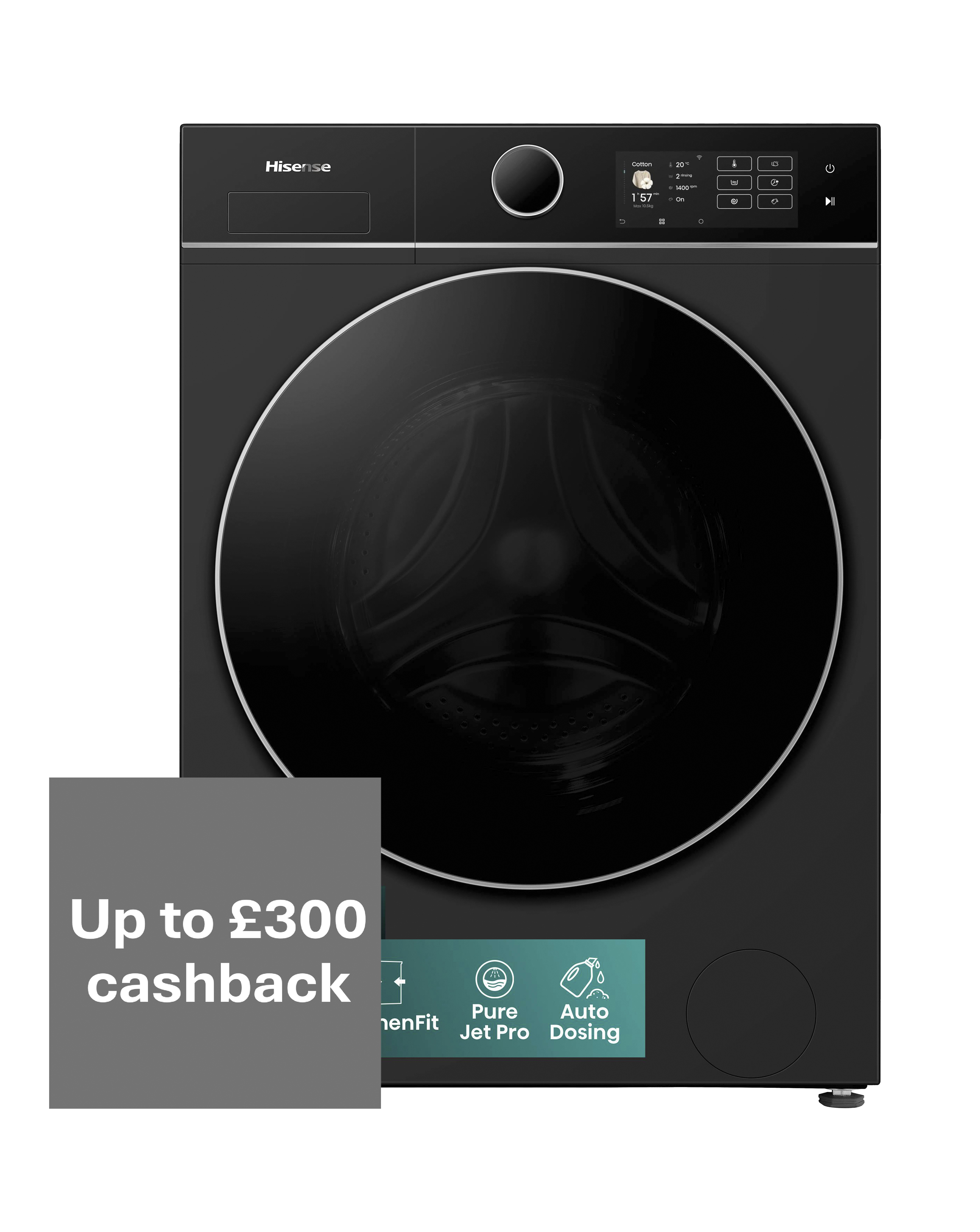 Hisense Kitchenfit 5I Series Wf5I1045Bbq Wifi-Enabled 10.5Kg, 1400 Spin Washing Machine - Black - A Rated - Image 6