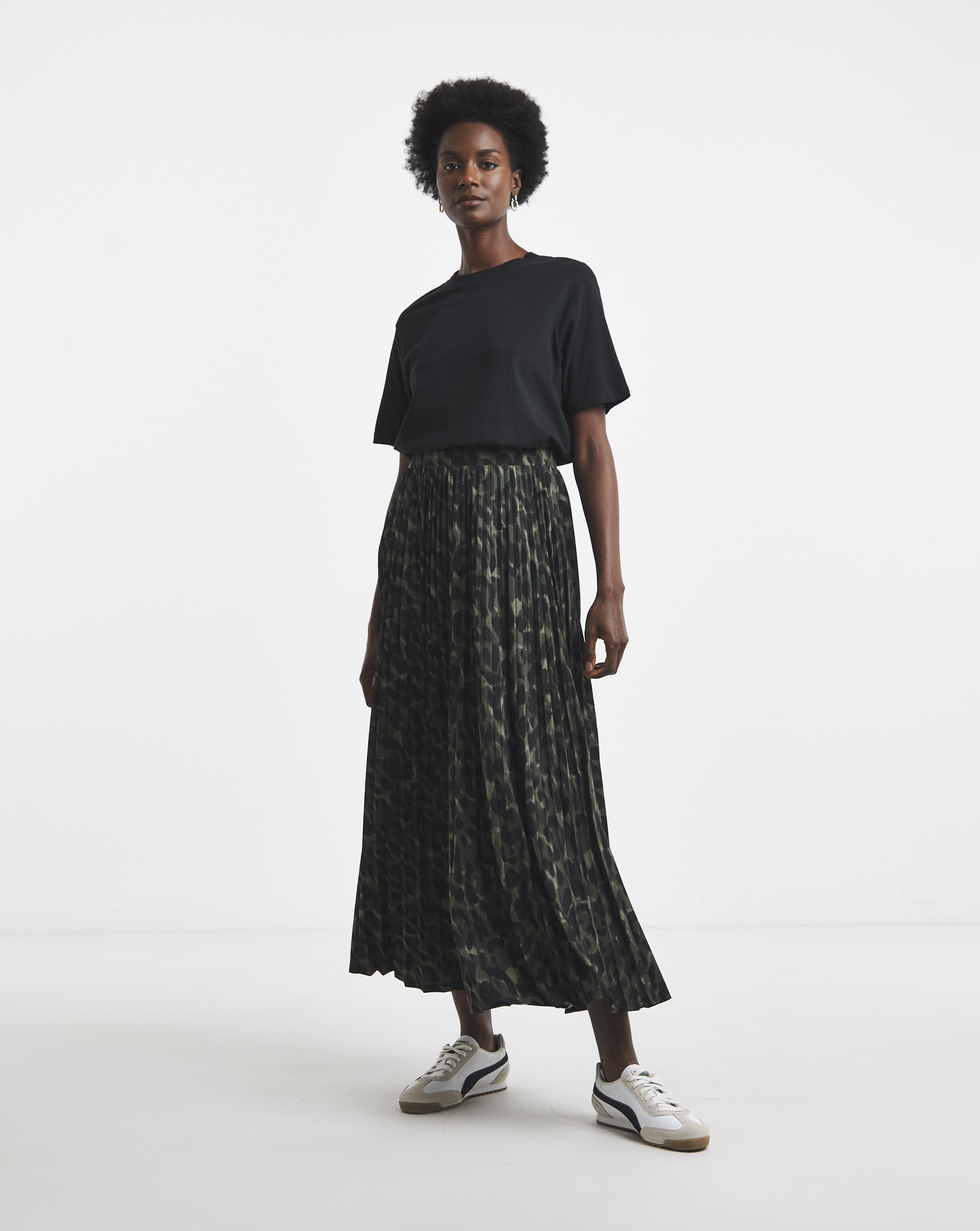 New In - Khaki Leopard Jersey Pleated Skirt