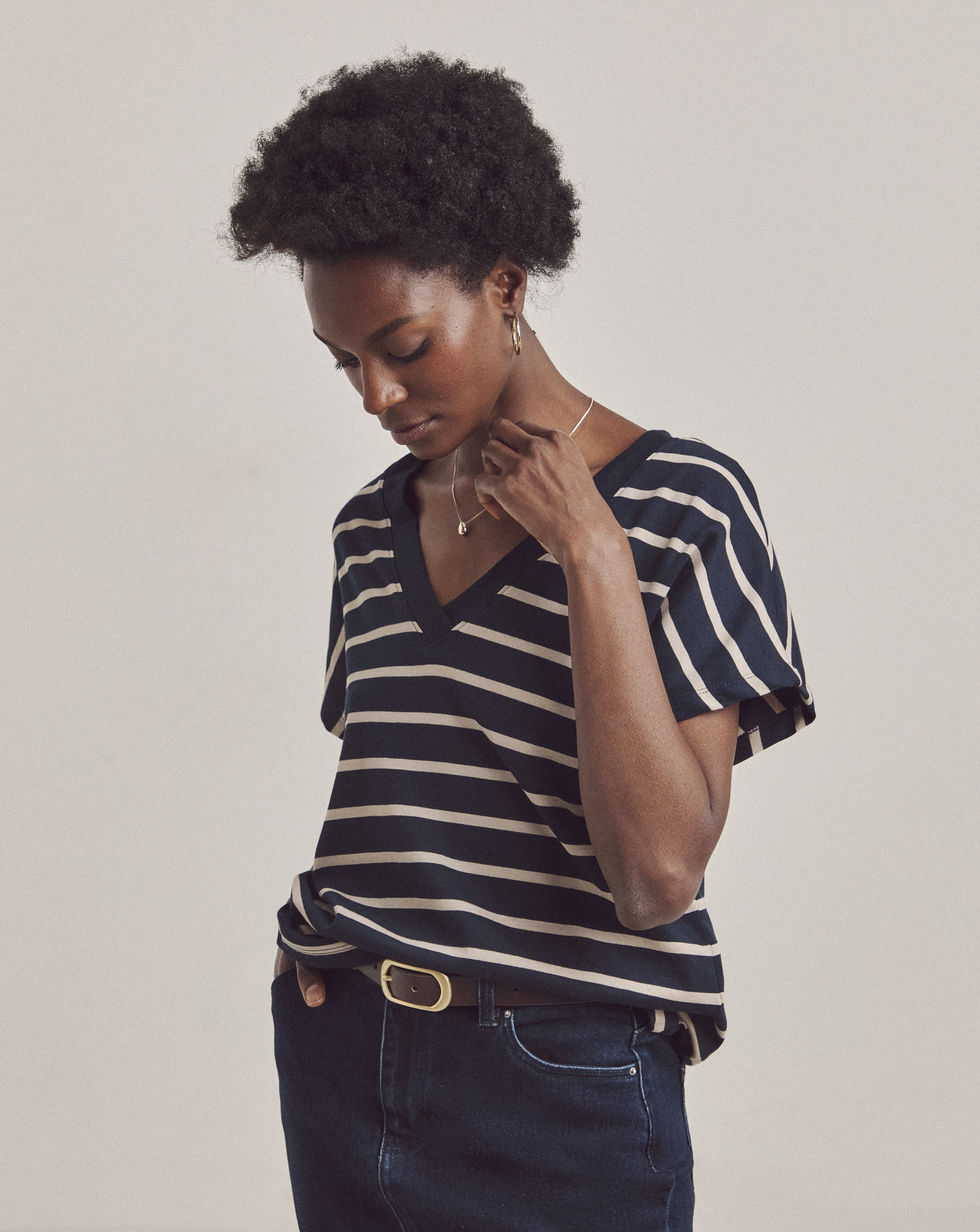 Anthology Stripe V Neck T-Shirt
