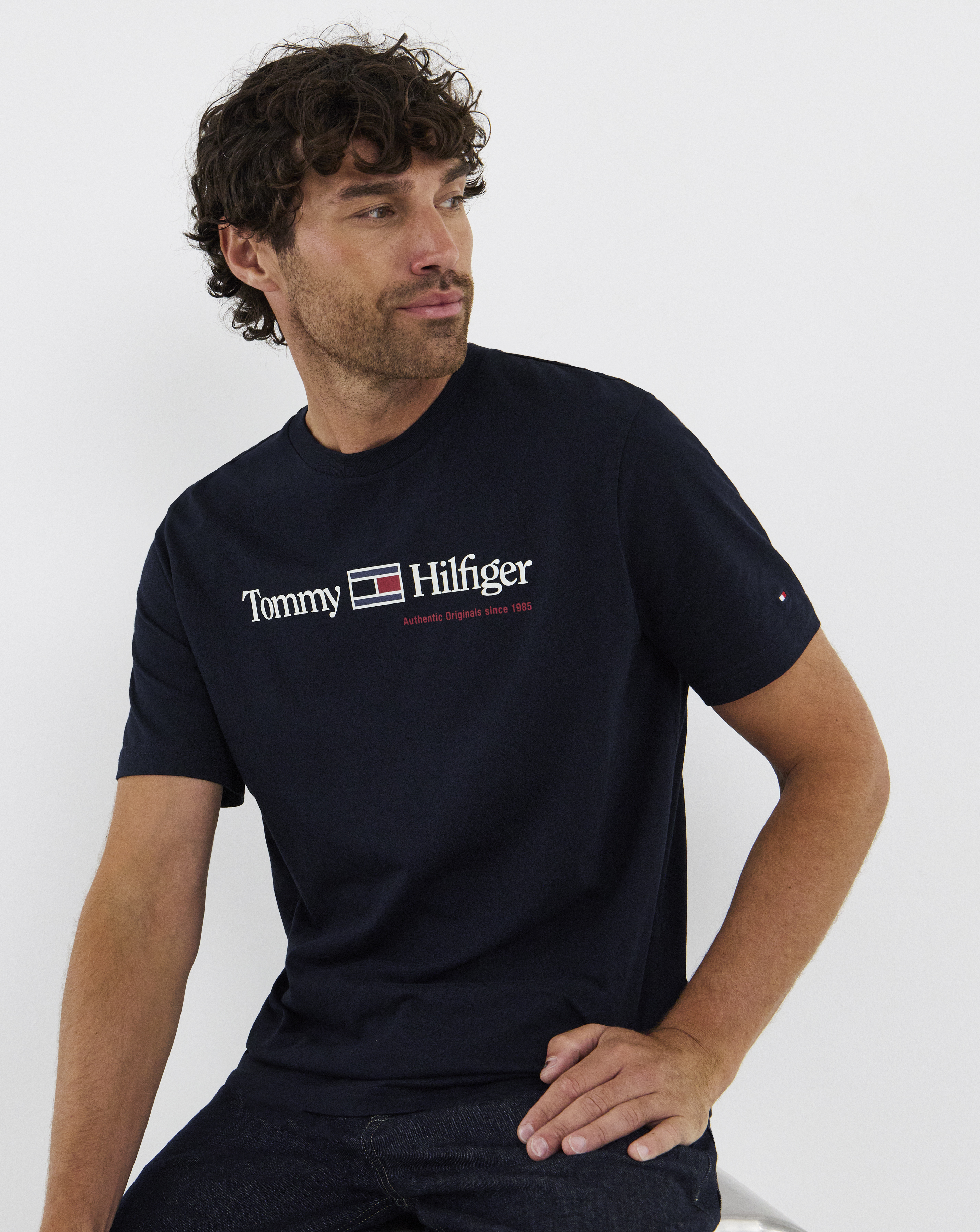 Tommy Hilfiger Mens Big & Tall Logo Print Crew Neck T-Shirt, Navy, Size 3Xl, Men - Image 2