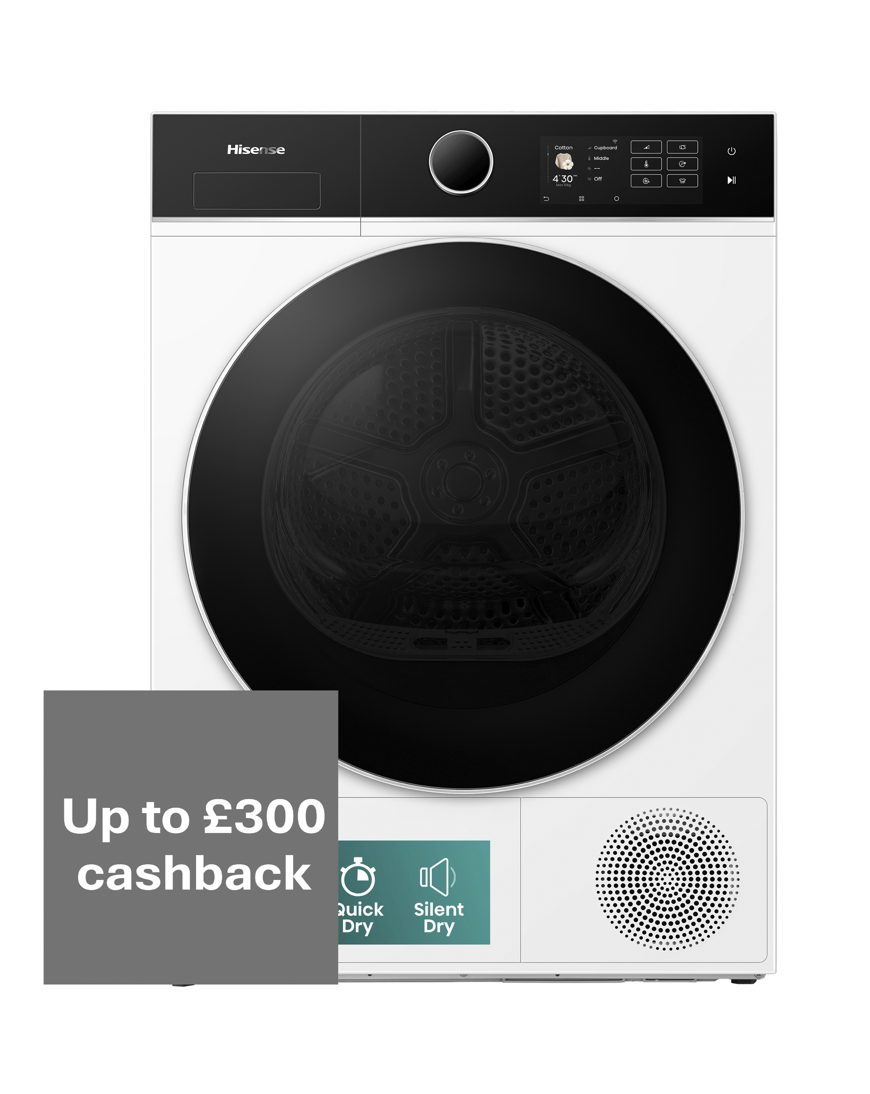 Hisense Power Steam 5I Series Dh5I104Bwab Wifi-Enabled 10Kg, Heat Pump Tumble Dryer - White - A+++ Rated - Image 5