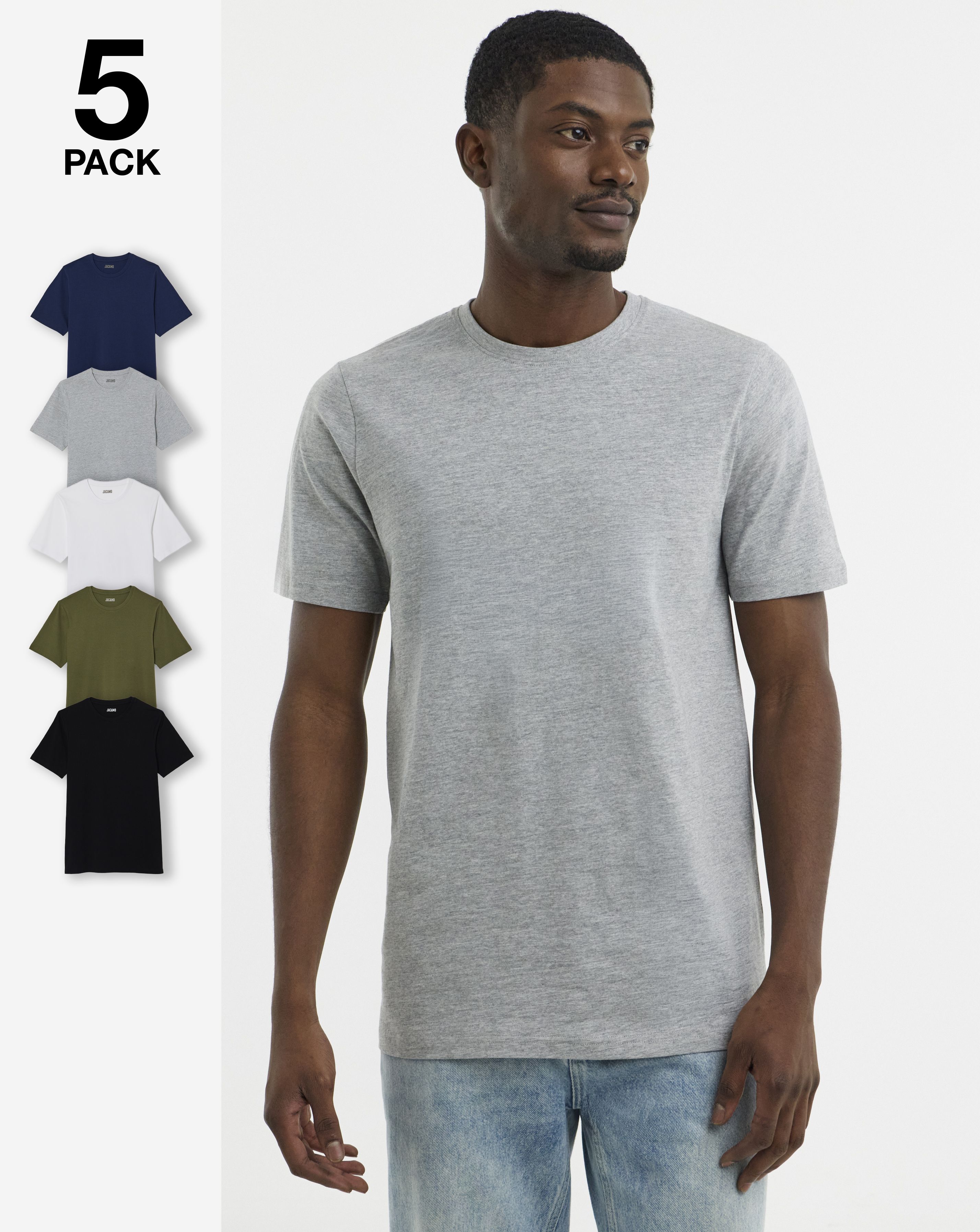 New In - 5 Pack Crew Neck T-Shirts Long-Multi