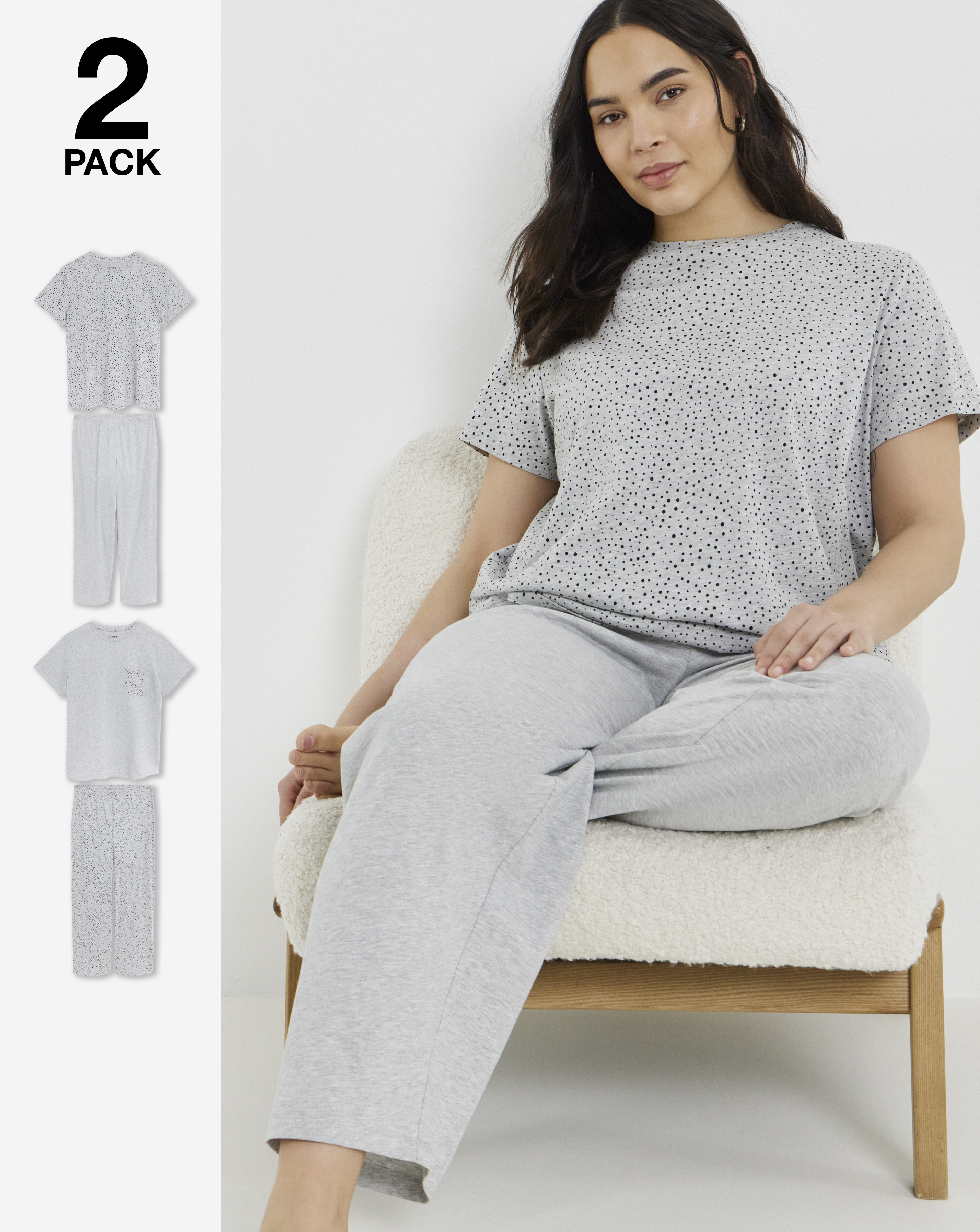 Pretty Secrets (2 Pack) Value Pyjama Sets Grey Marl