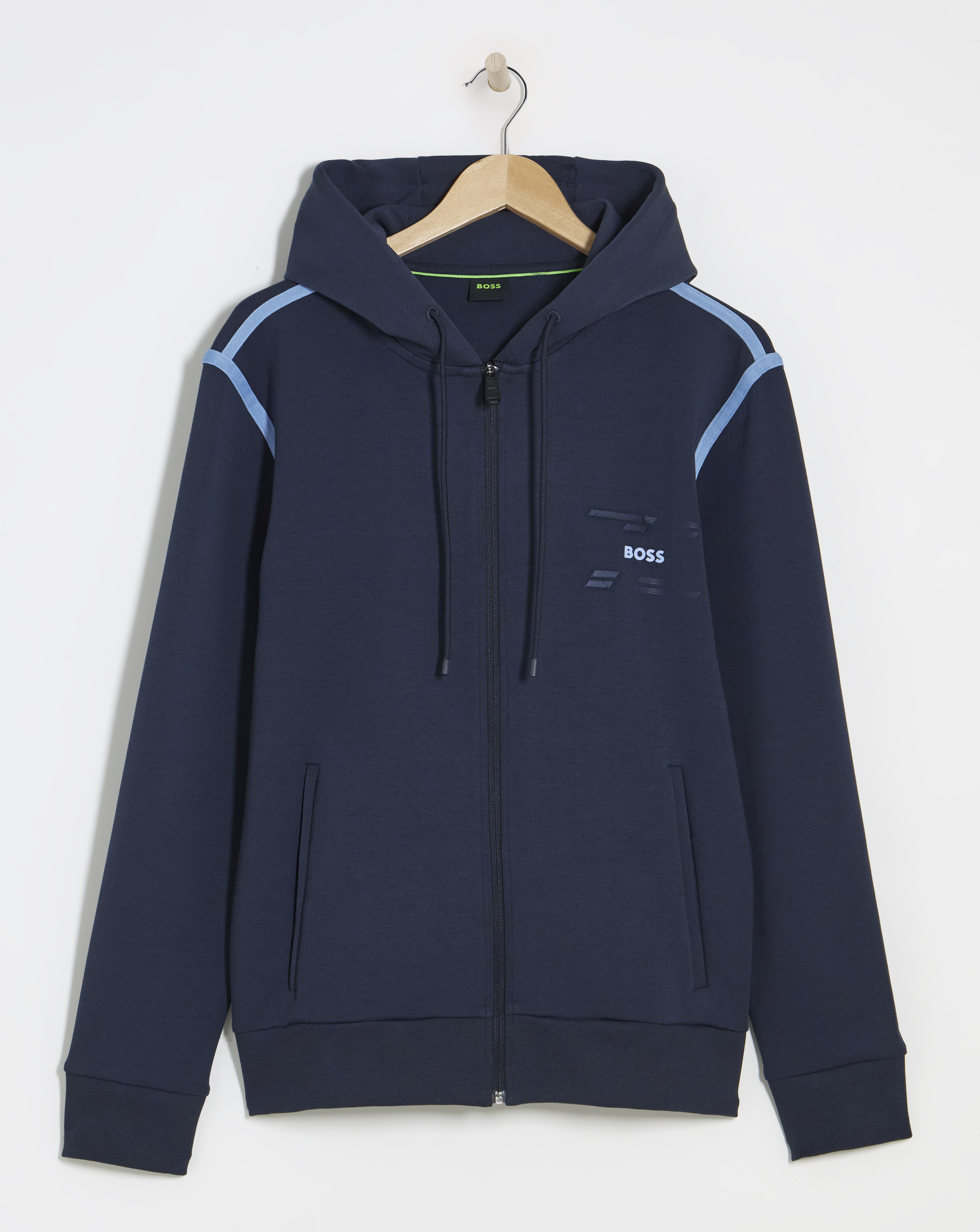 BOSS Tape Zip Through Hoodie - Dark Blue