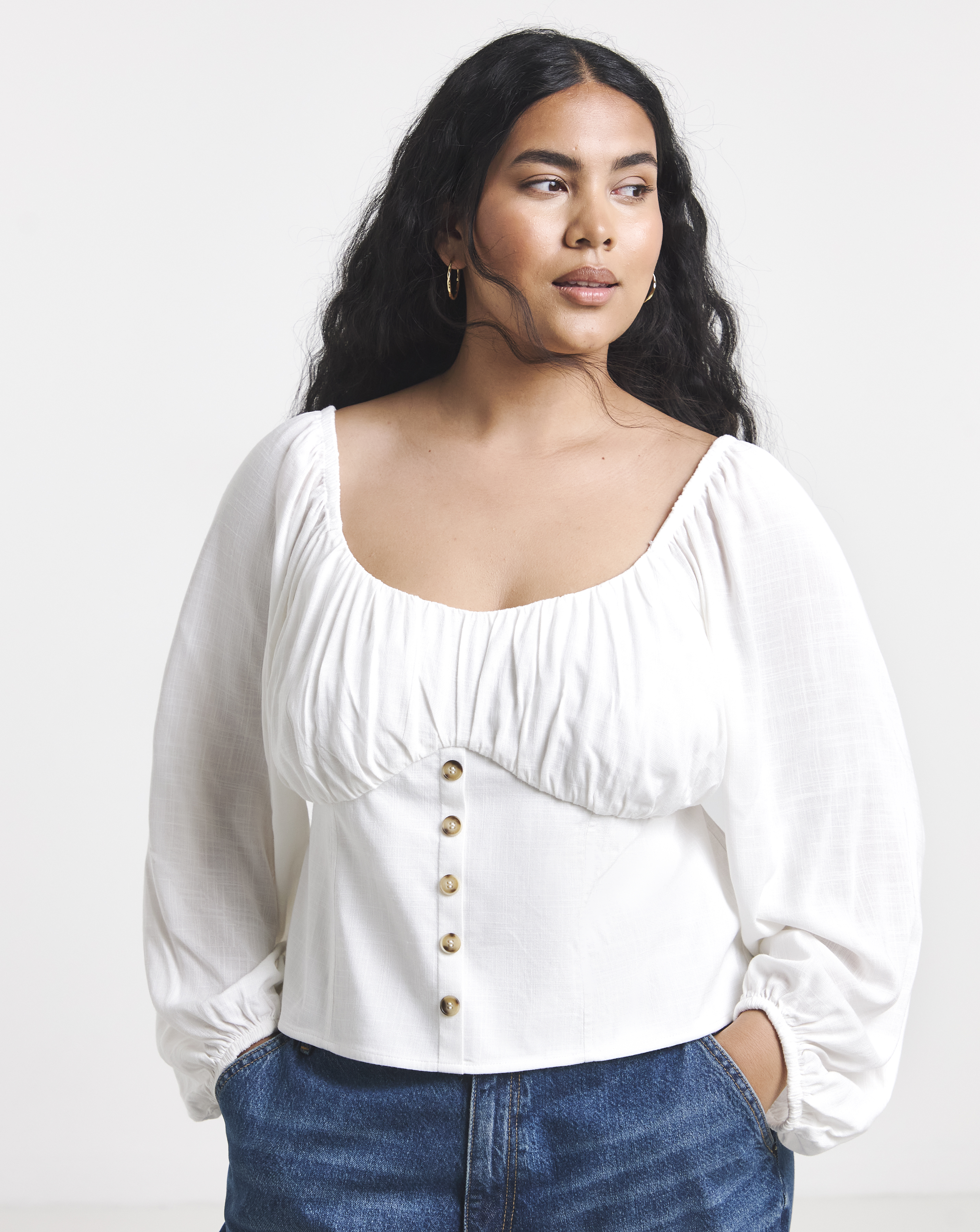 Simply Be Printed Square Neck Button Detail Blouse