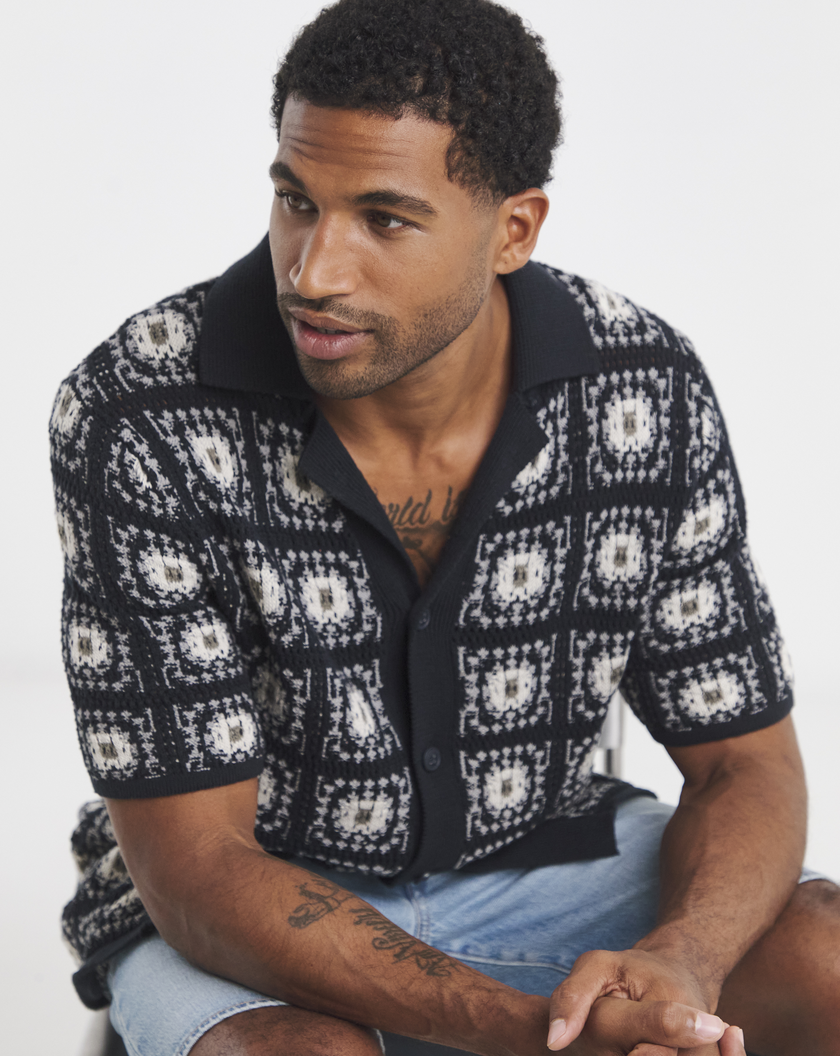Only & Sons Bart Crochet Shirt - Navy