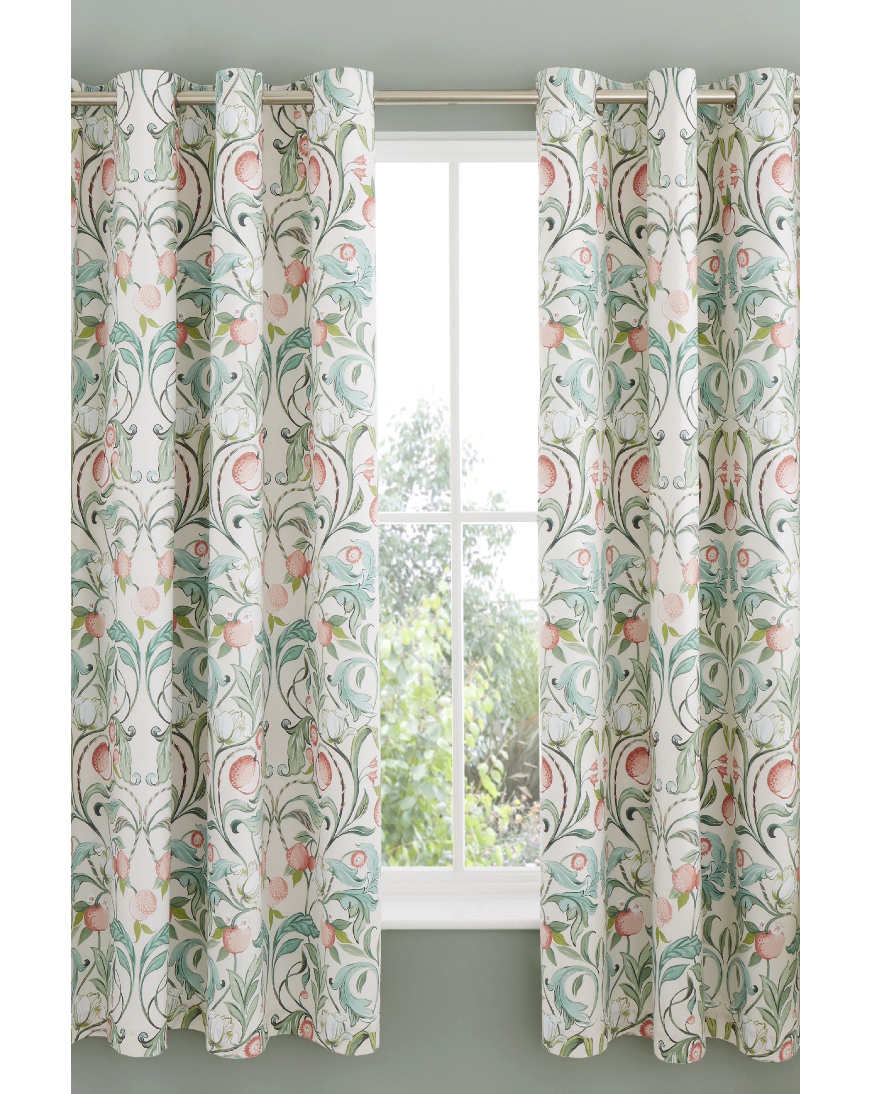 Julian Charles Green Catherine Lansfield Clarence Natural Floral Lined Eyelet Curtains - W 168Cm (66") X L 183Cm (72") - Image 10