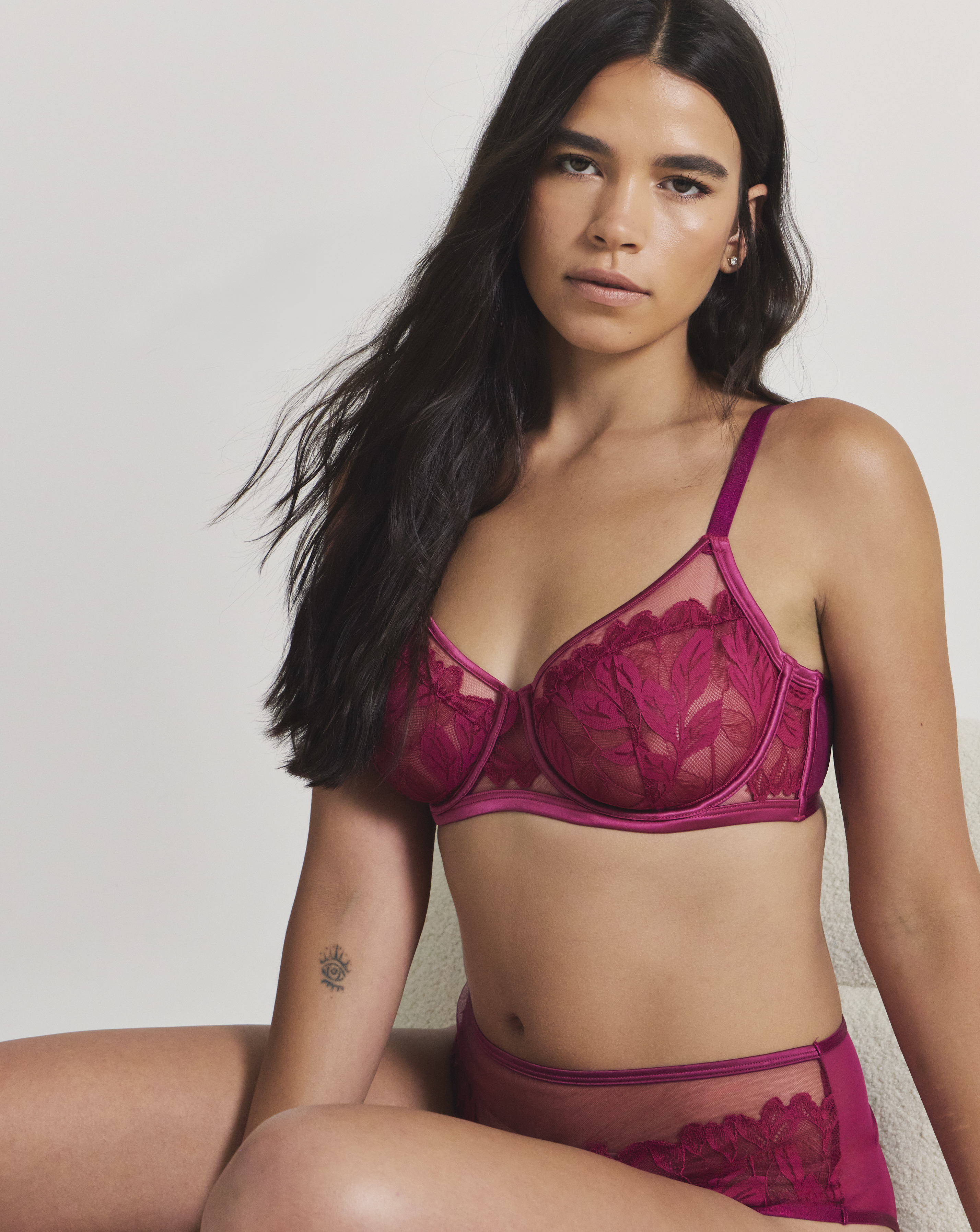 Pretty Secrets Leaf Lace Underwired Balcony Bra (B-F) Berry