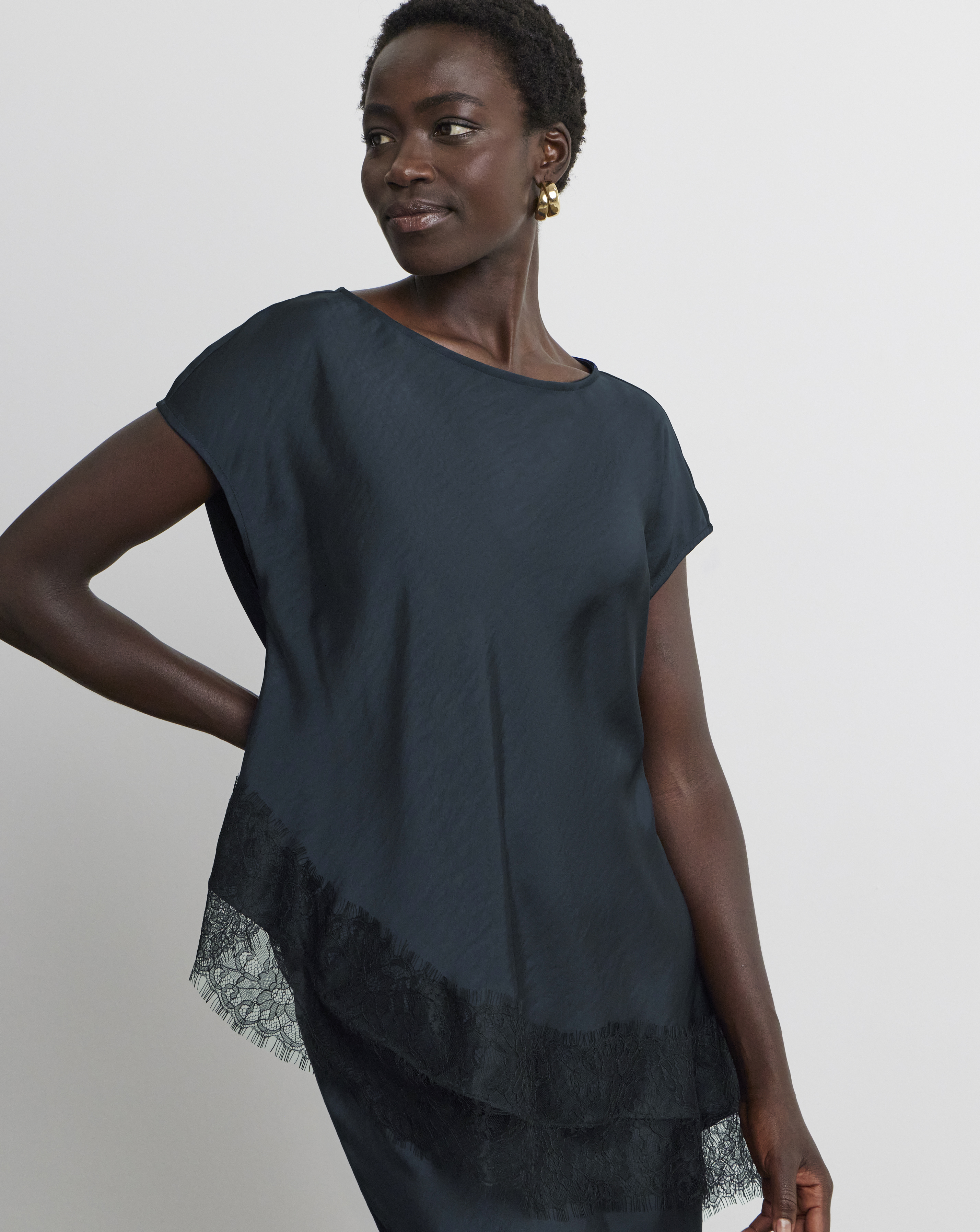 Joanna Hope Lace Trim Satin Top