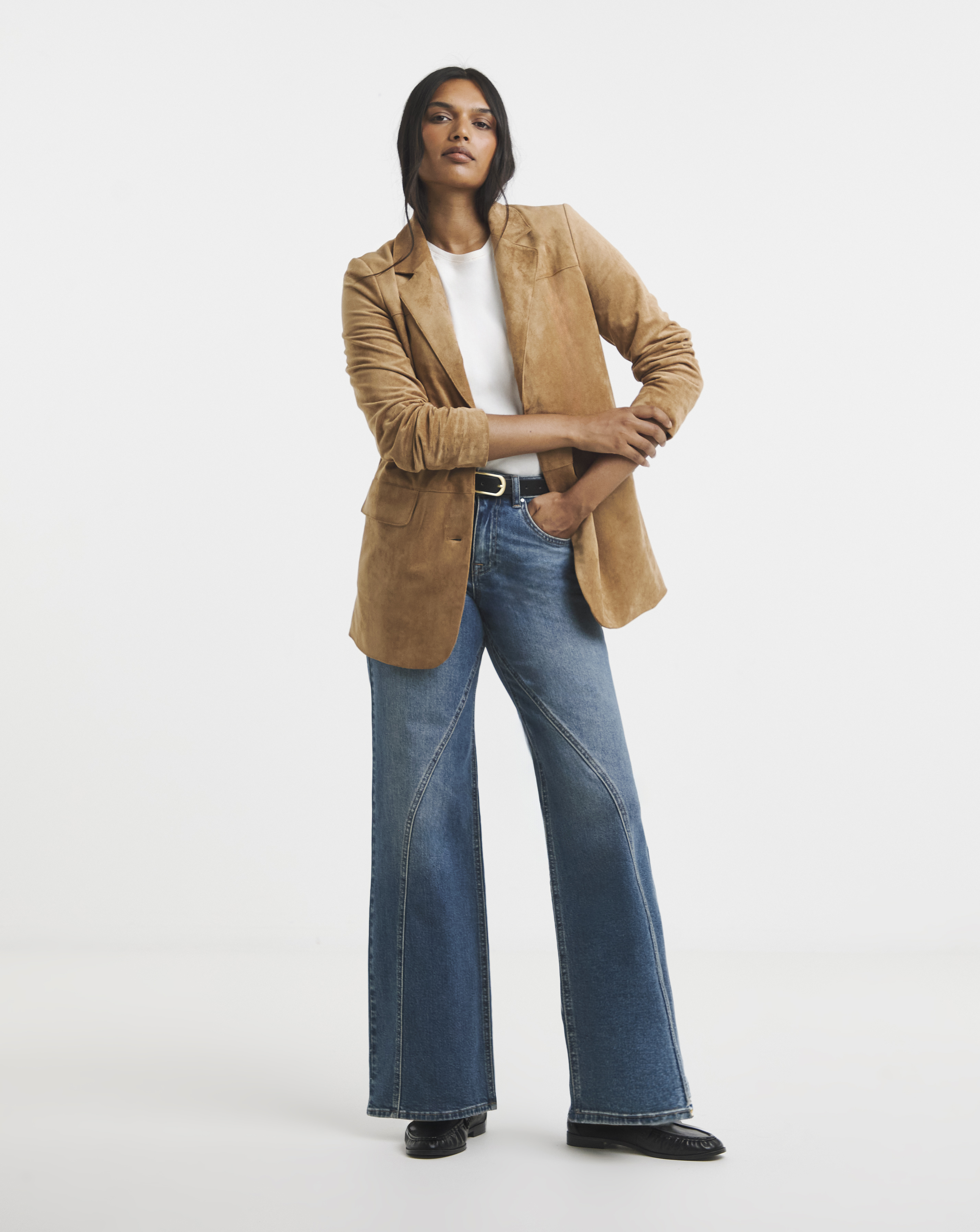 Mid Blue Seamed Wide Leg Jeans