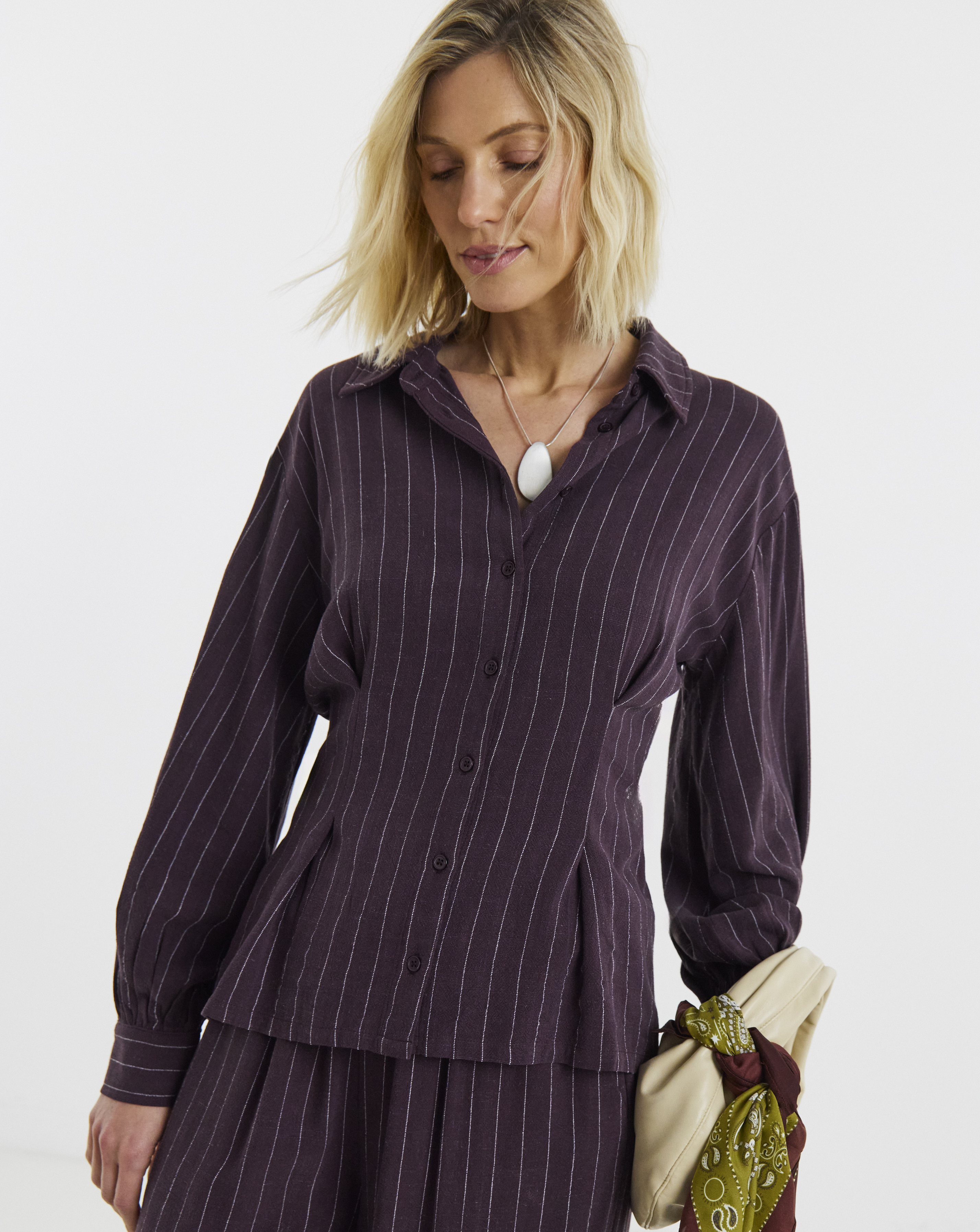 New In - PLUM STRIPE CORSET SHIRT CO-ORD