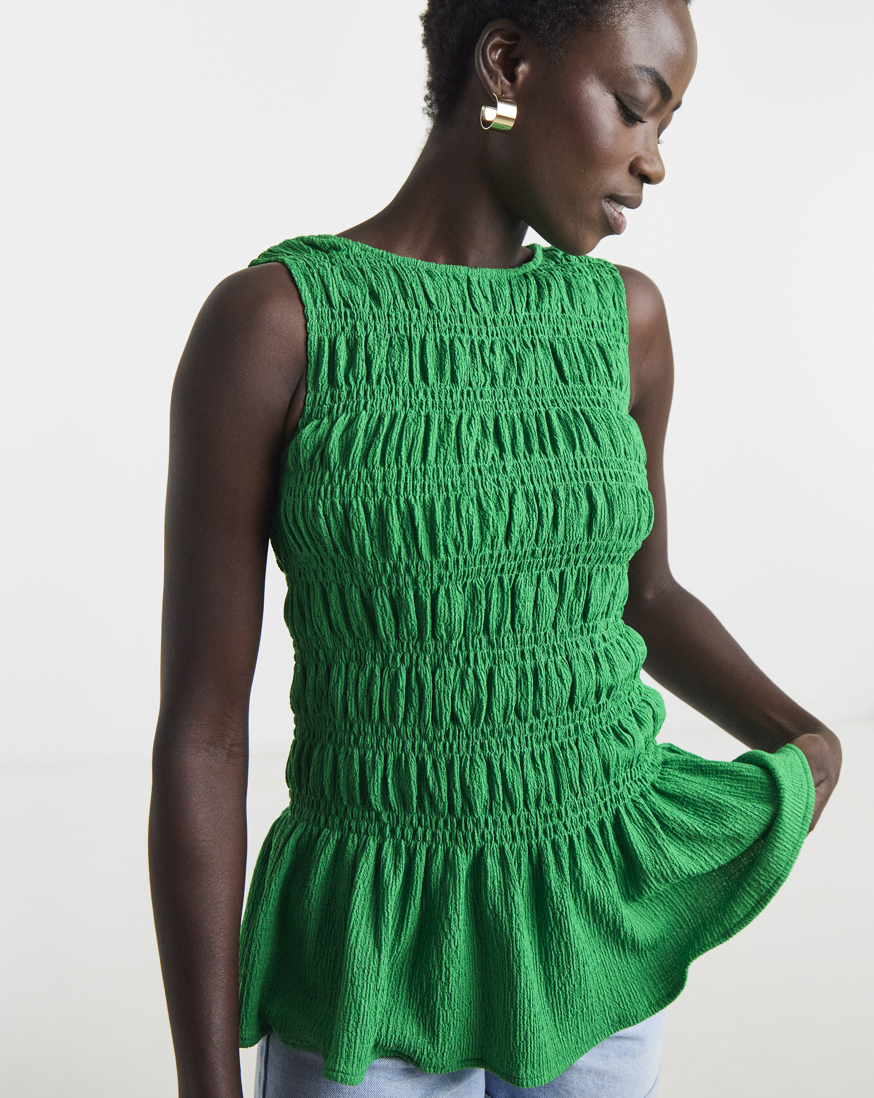 Shirred Sleeveless Top