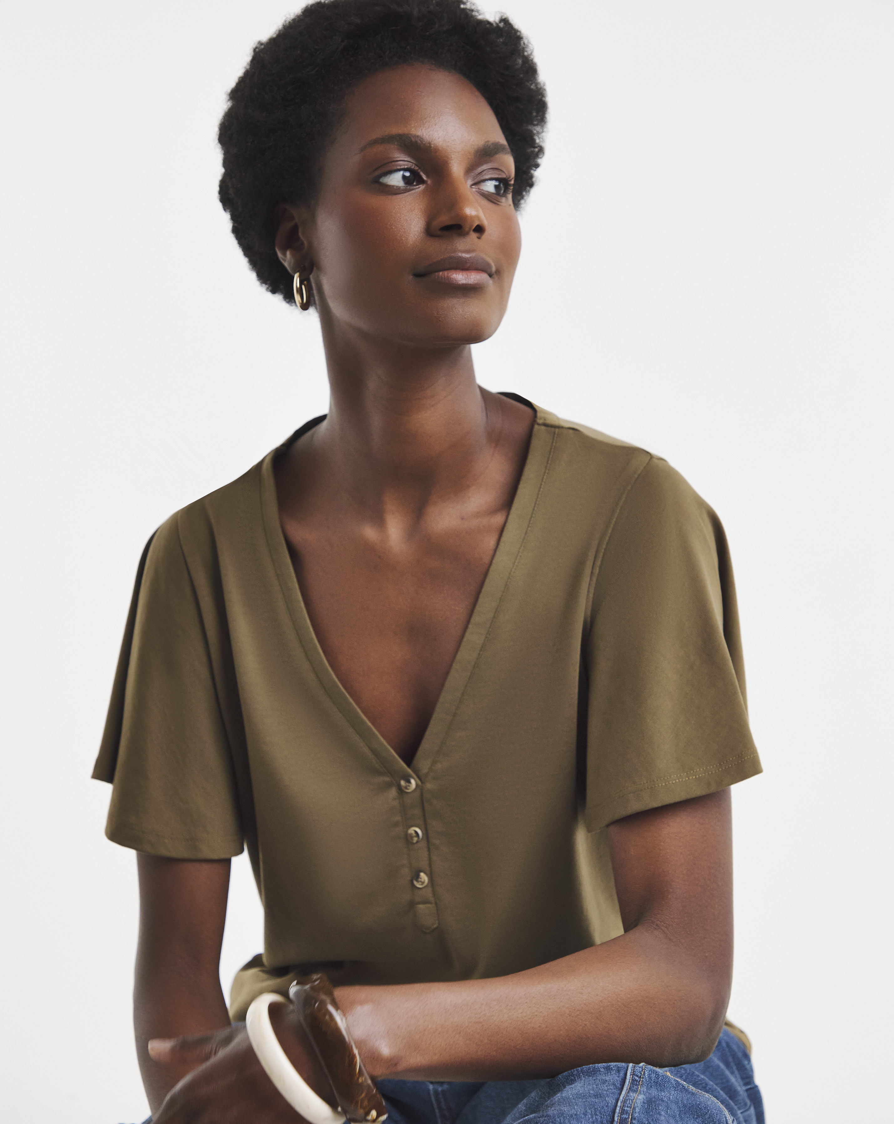 New In - Button Front Frill Sleeve Top