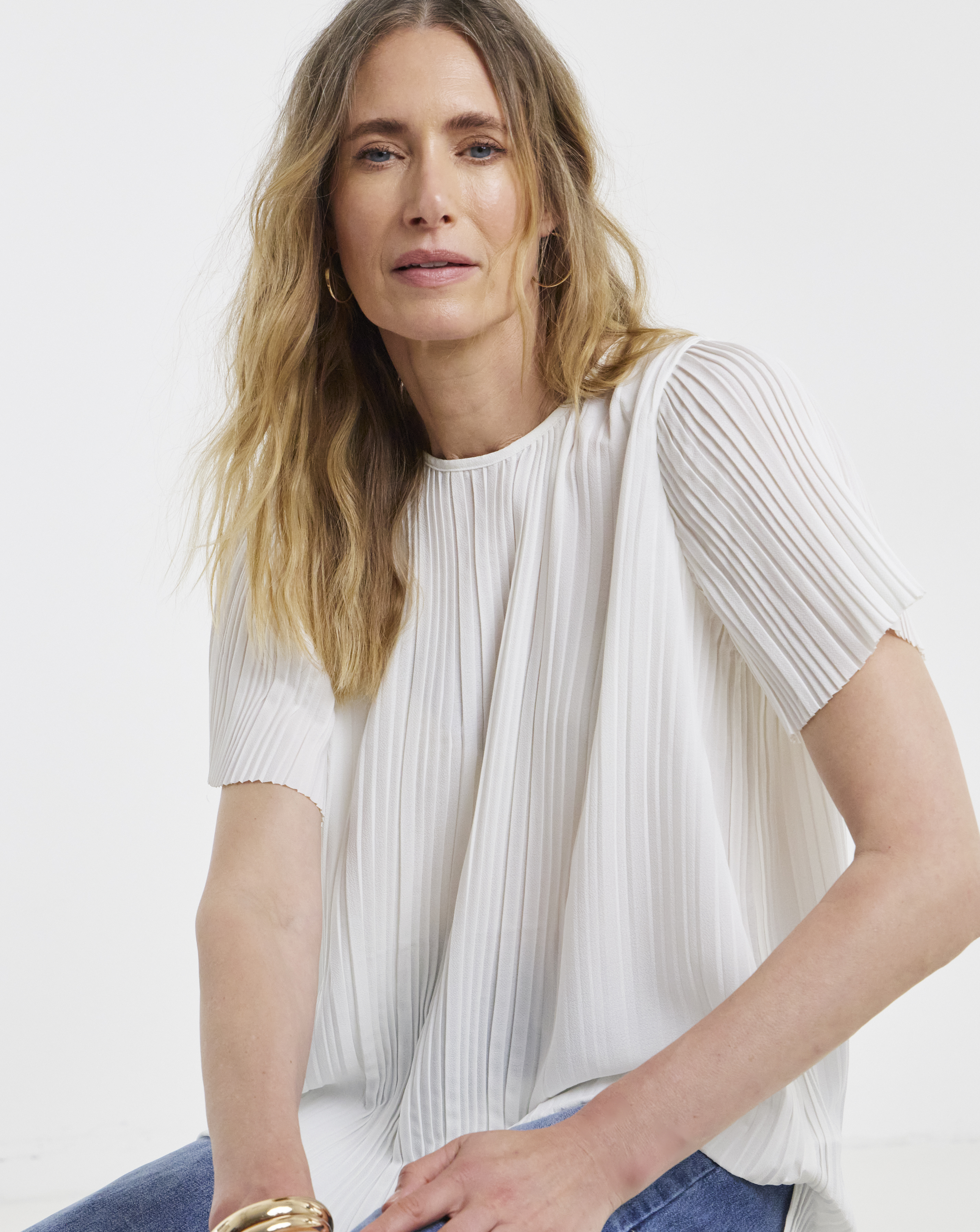 Pleated Short Sleeve Top