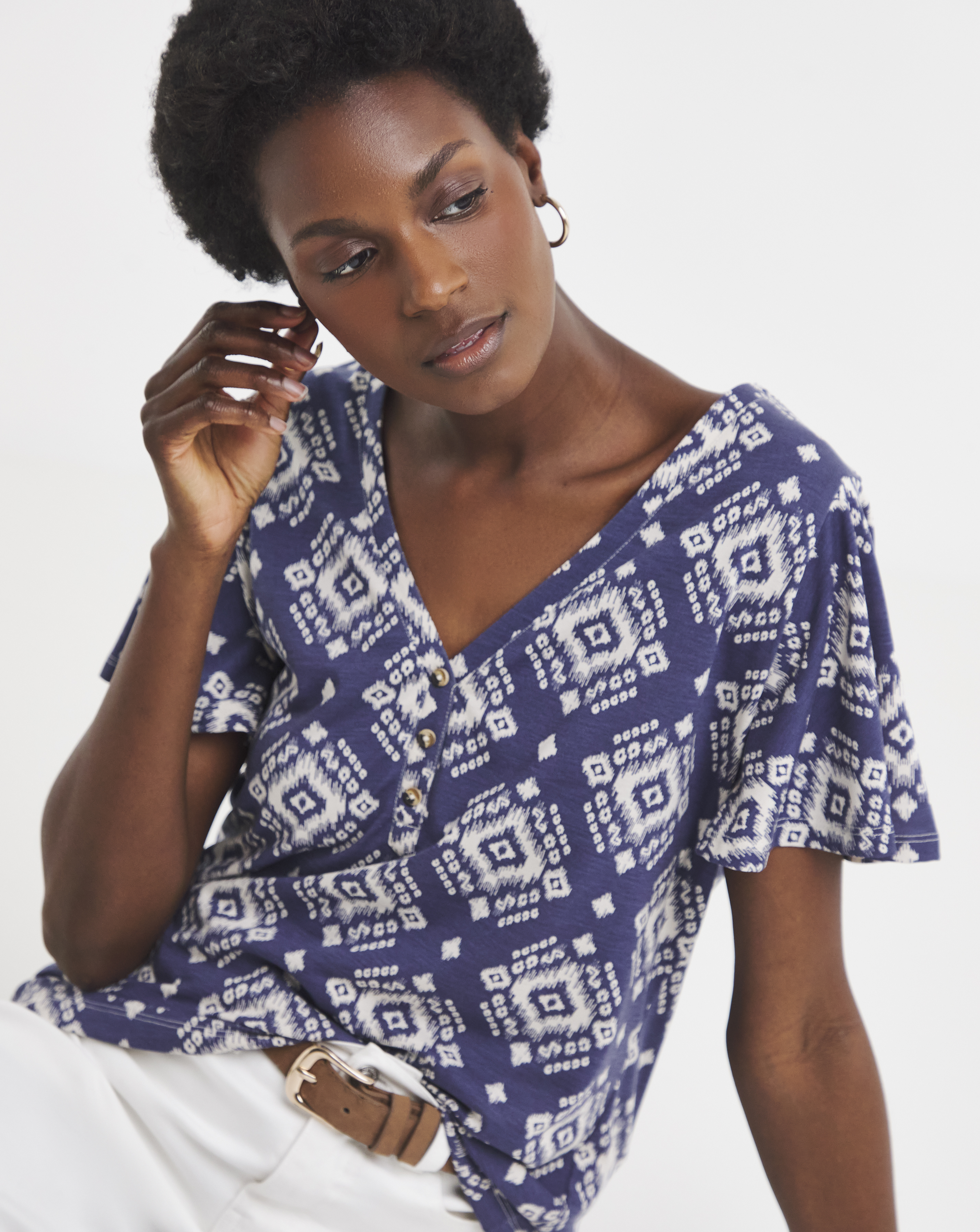 Button Front Frill Sleeve Top