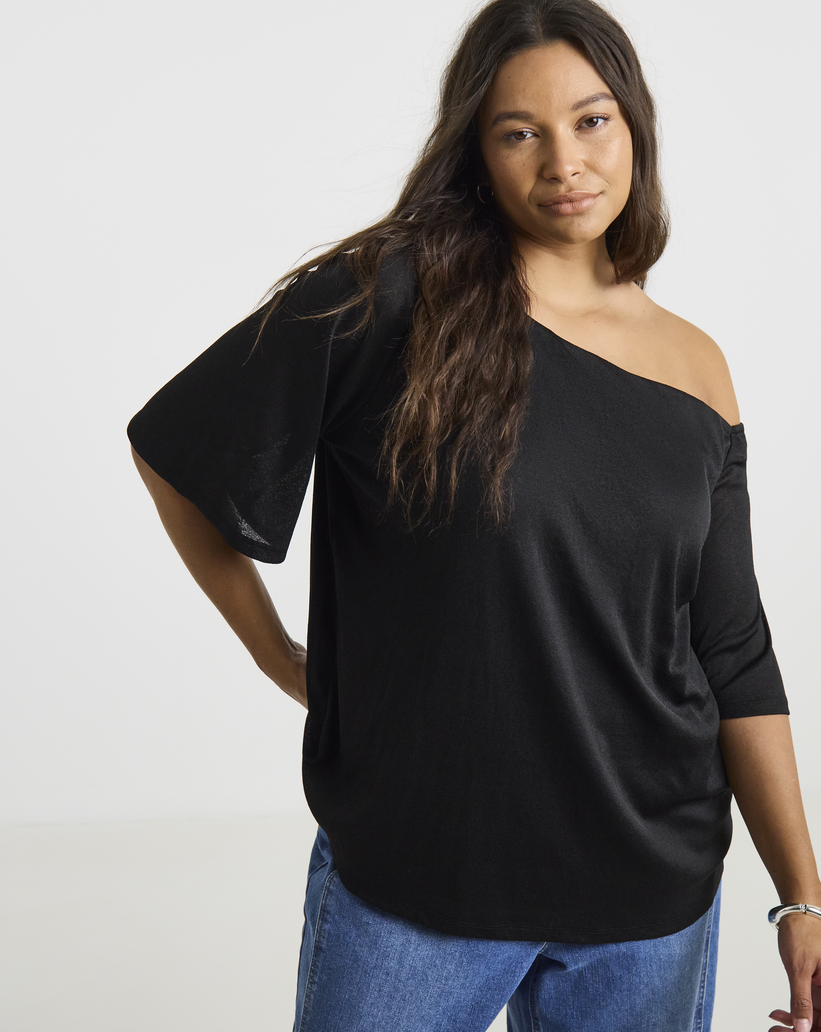 Simply Be Black Off The Shoulder Short Sleeve Top