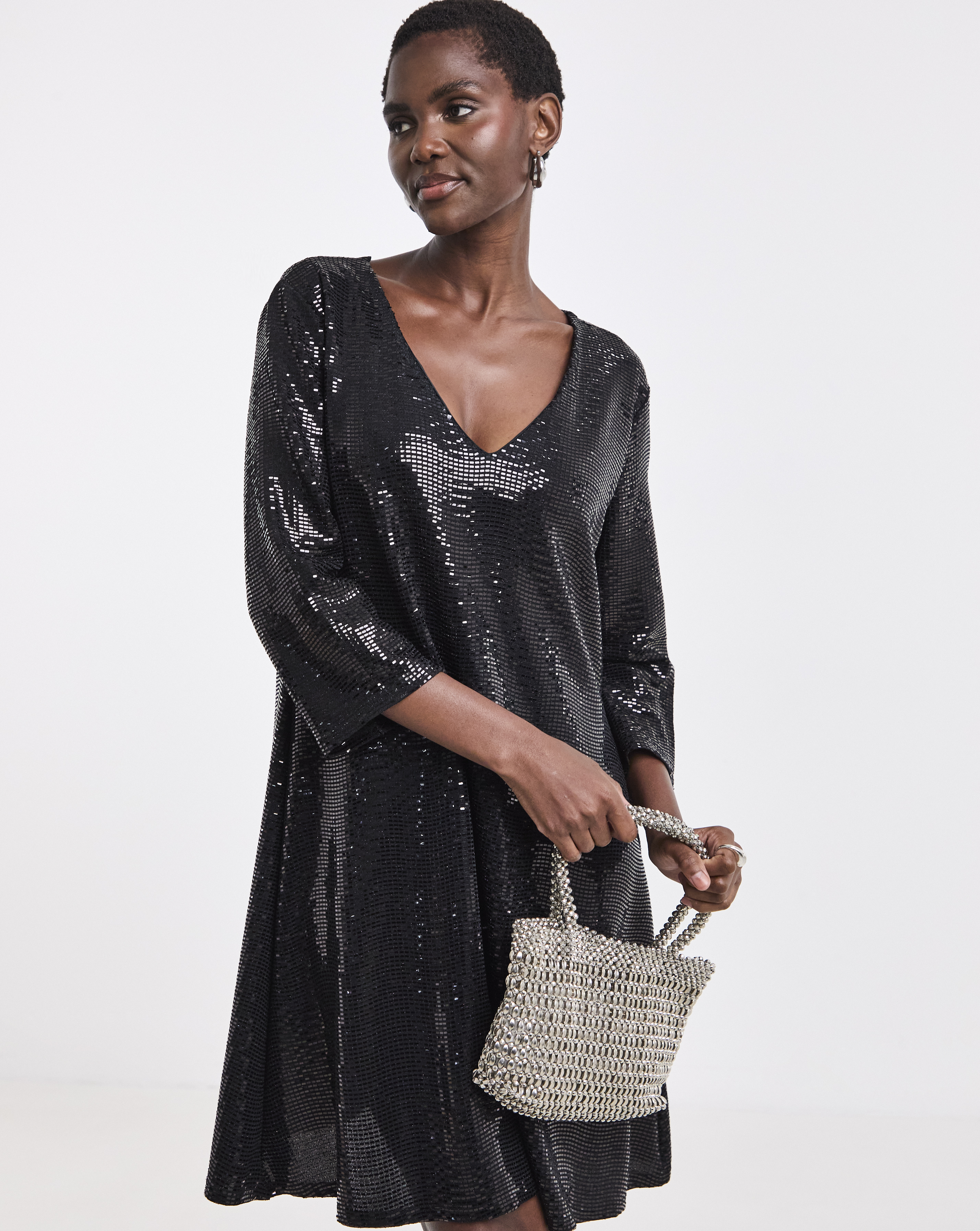 Hotfix V Neck Shift Dress