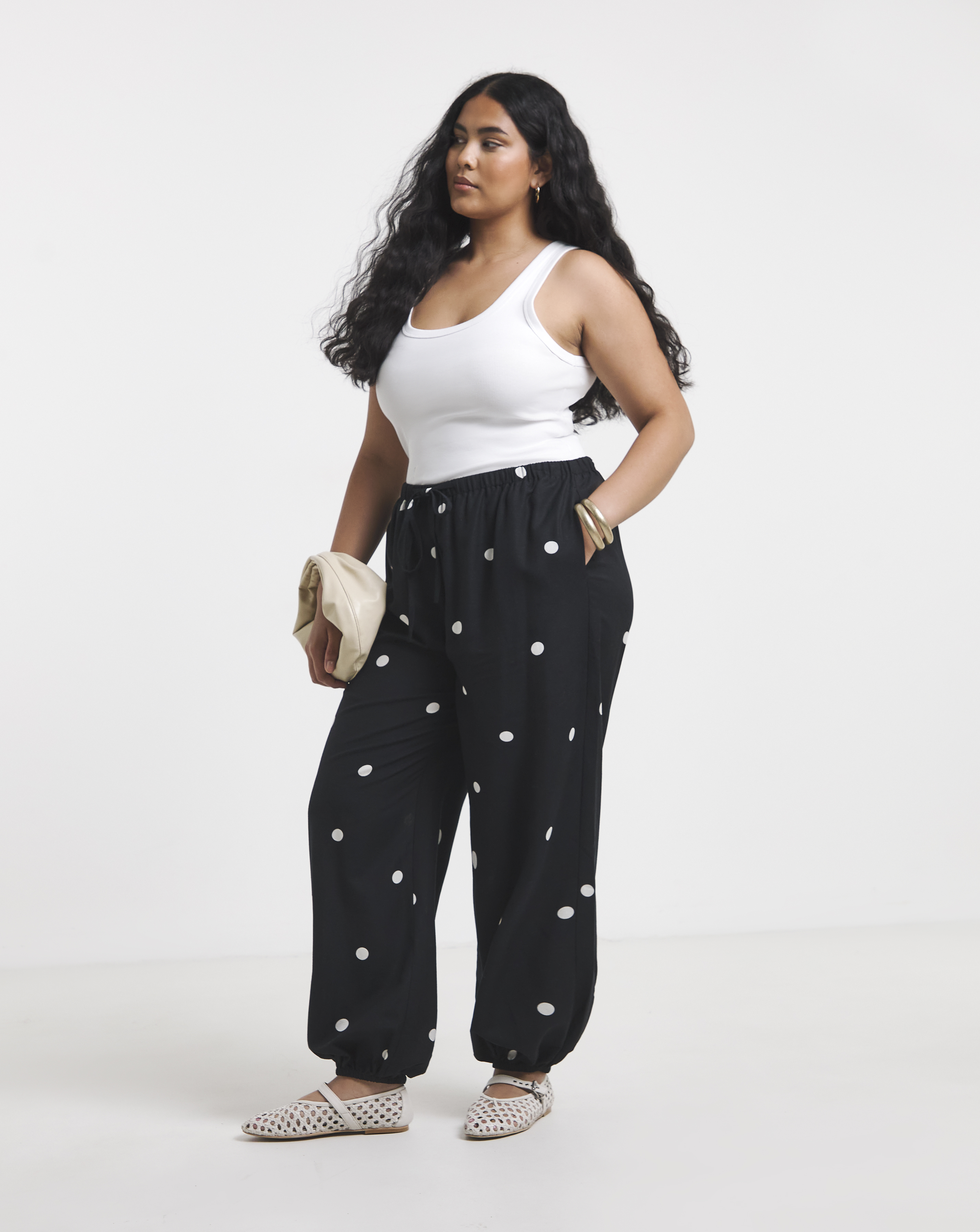 Mono Spot Linen Mix Balloon Trouser