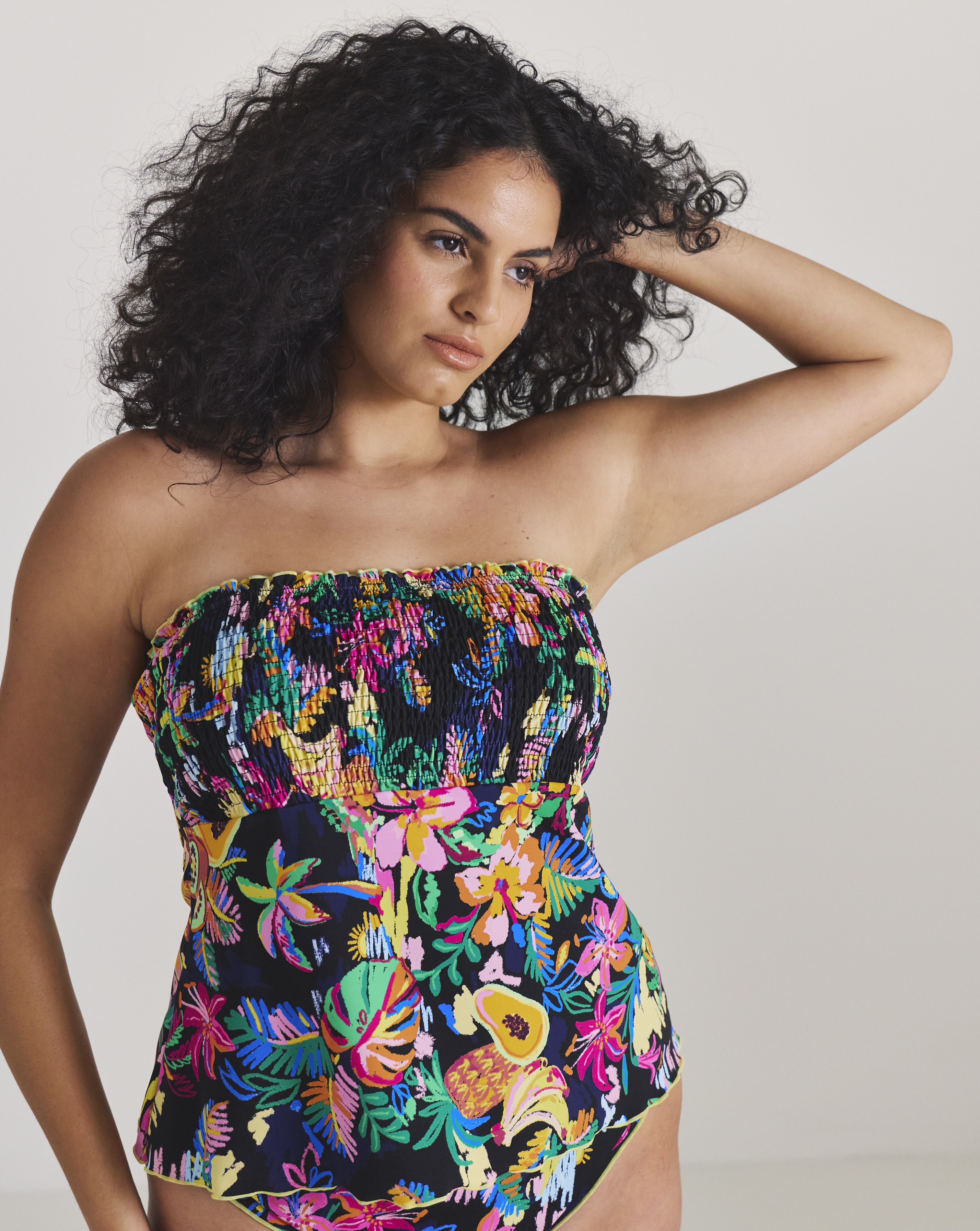 Shirred Bandeau Tankini Top