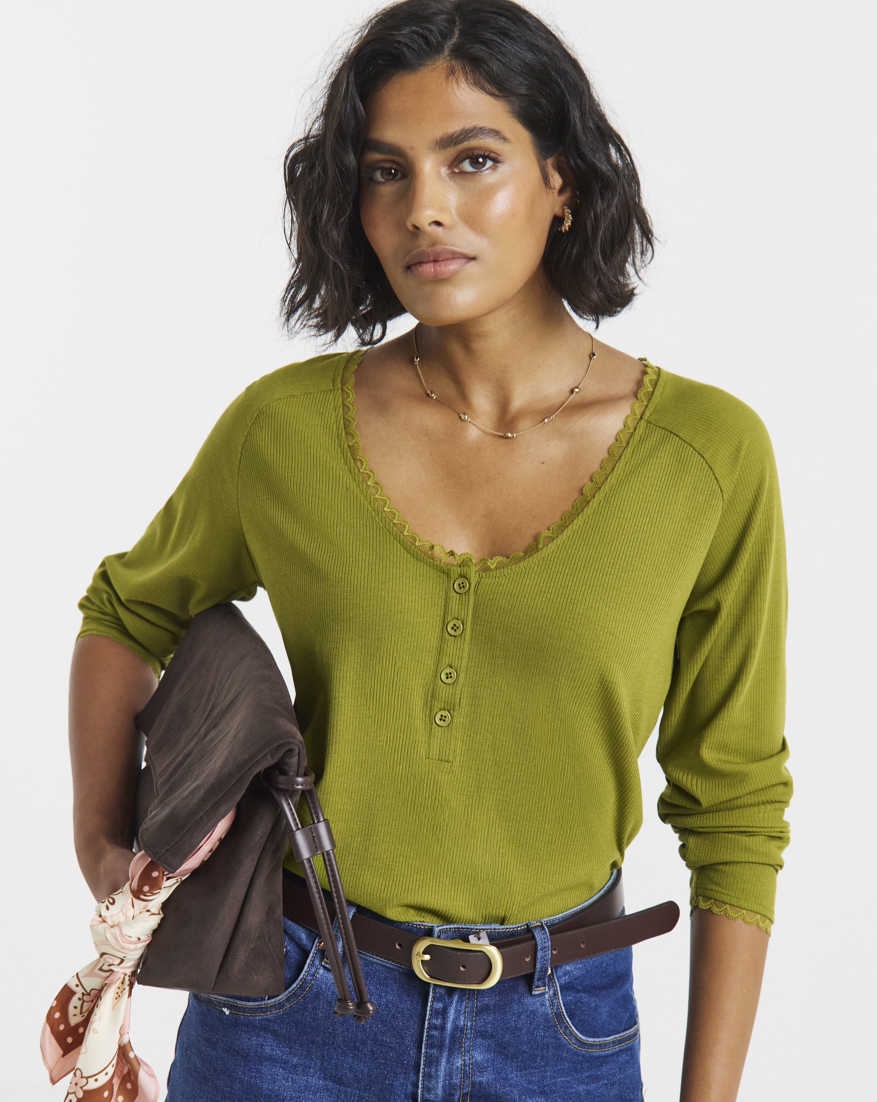 New In - Ribbed Lace LS Henley