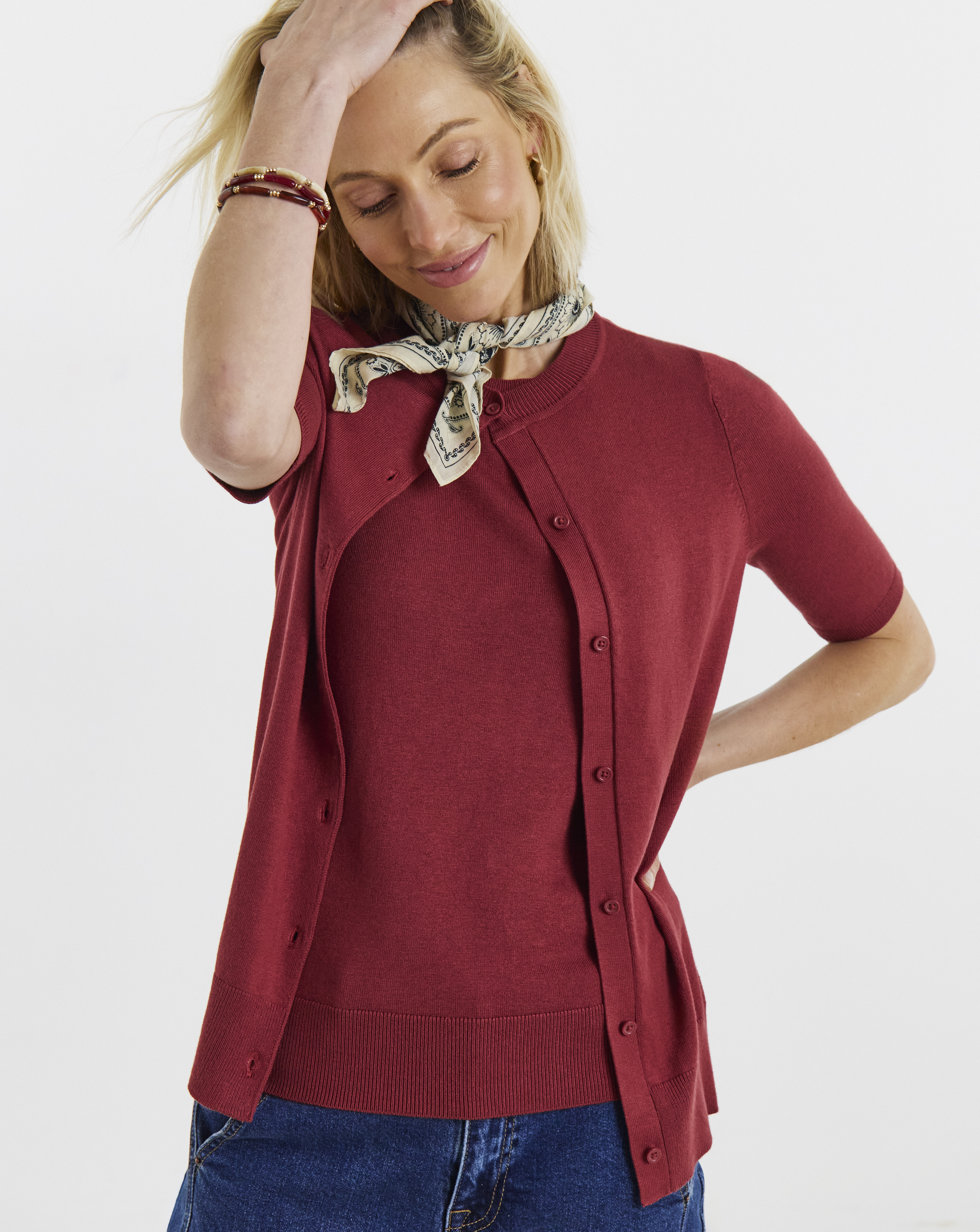 New In - Short Sleeve Cardigan And Vest Twinset
