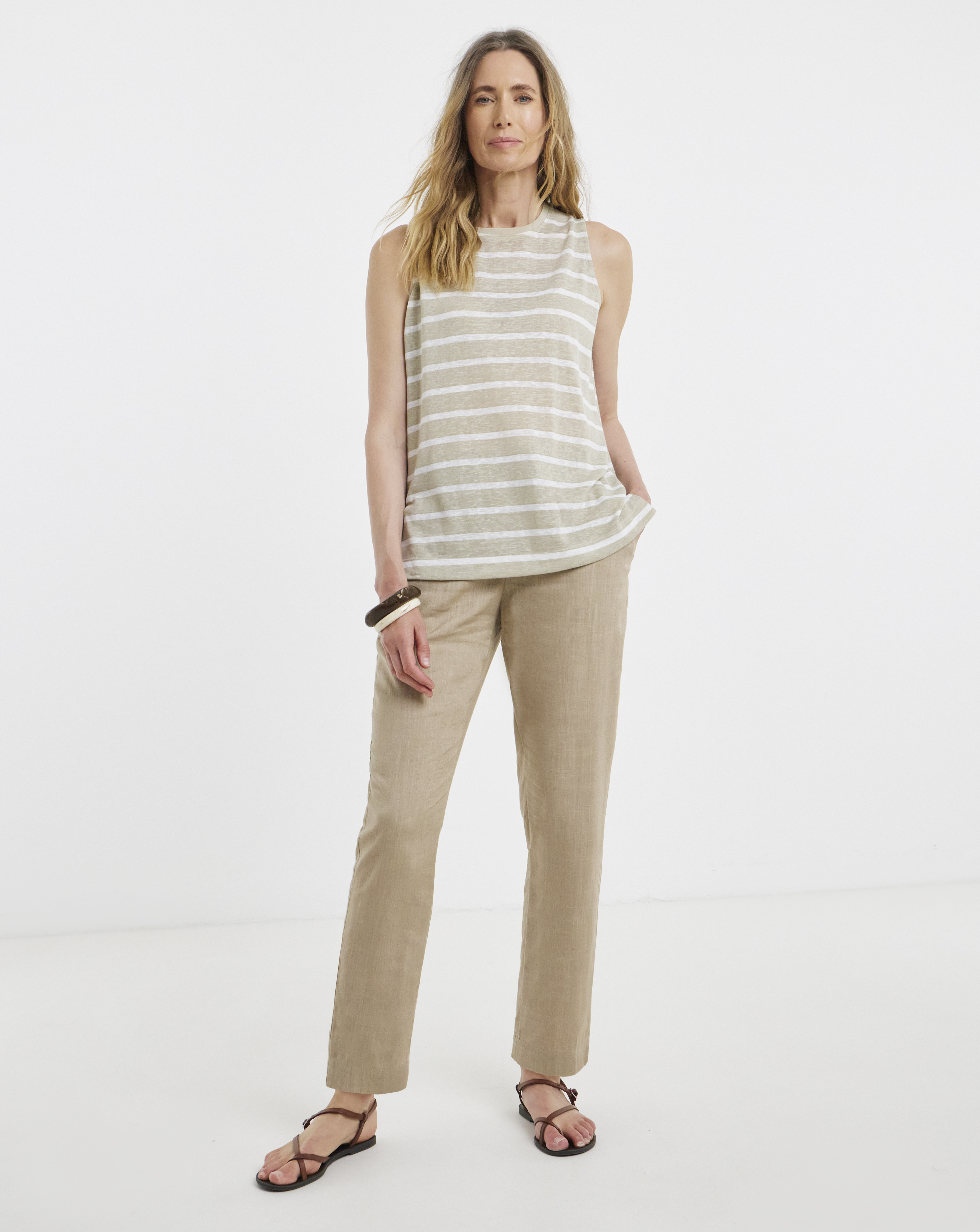 Truffle Linen Mix Tapered Trousers