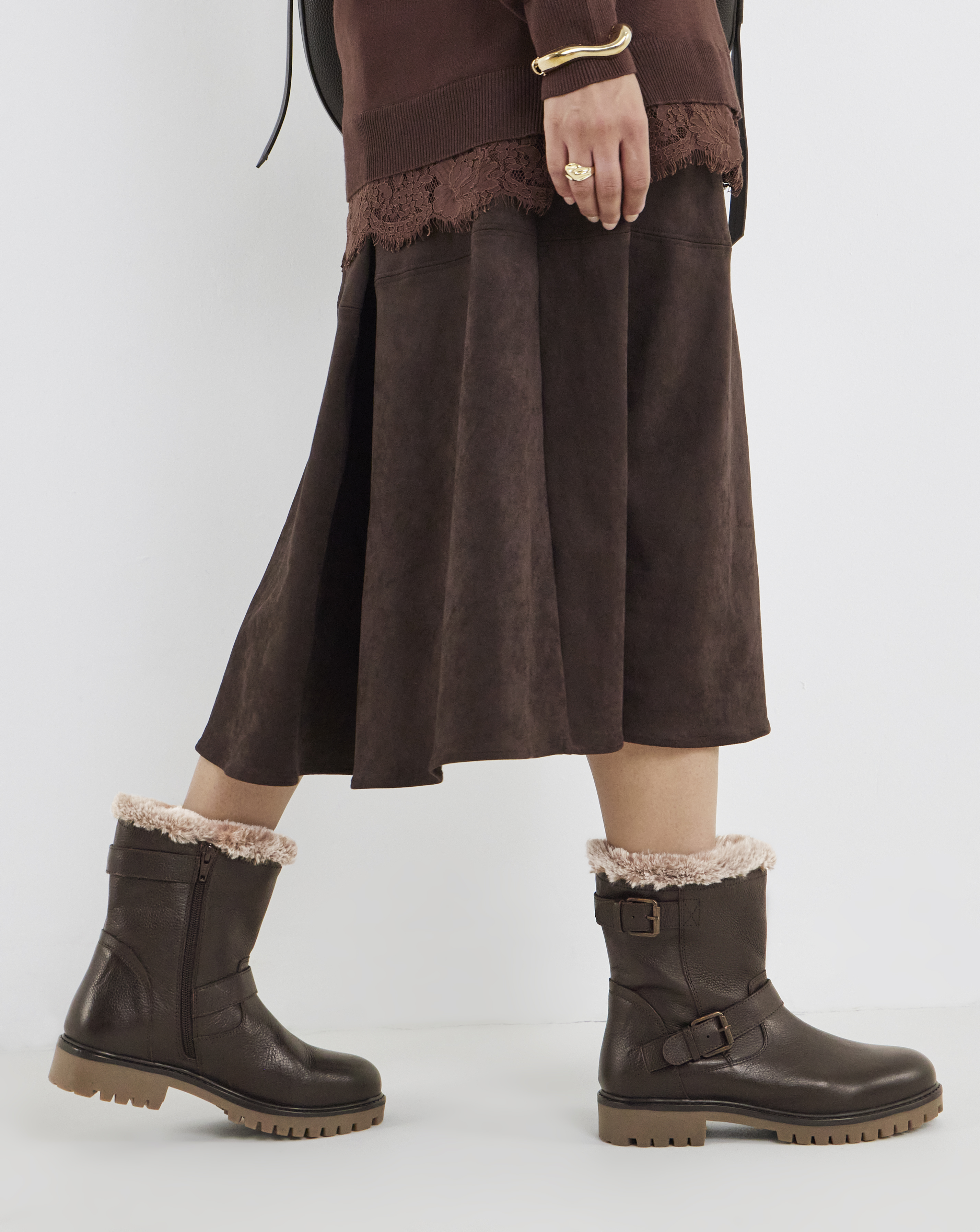Leather Faux Fur Ankle Boot Wide
