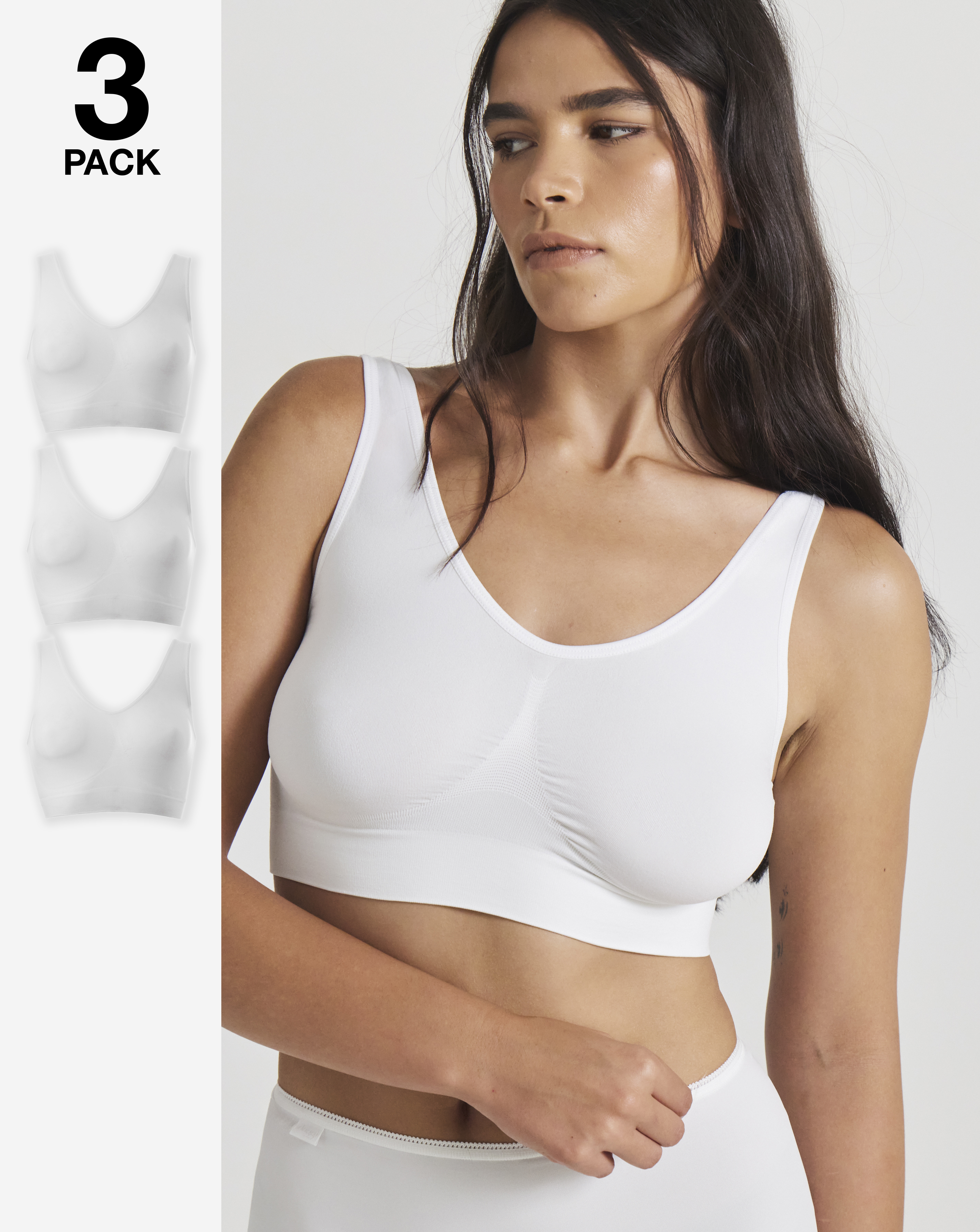 3 Pack White Comfort Tops Fits Up To D