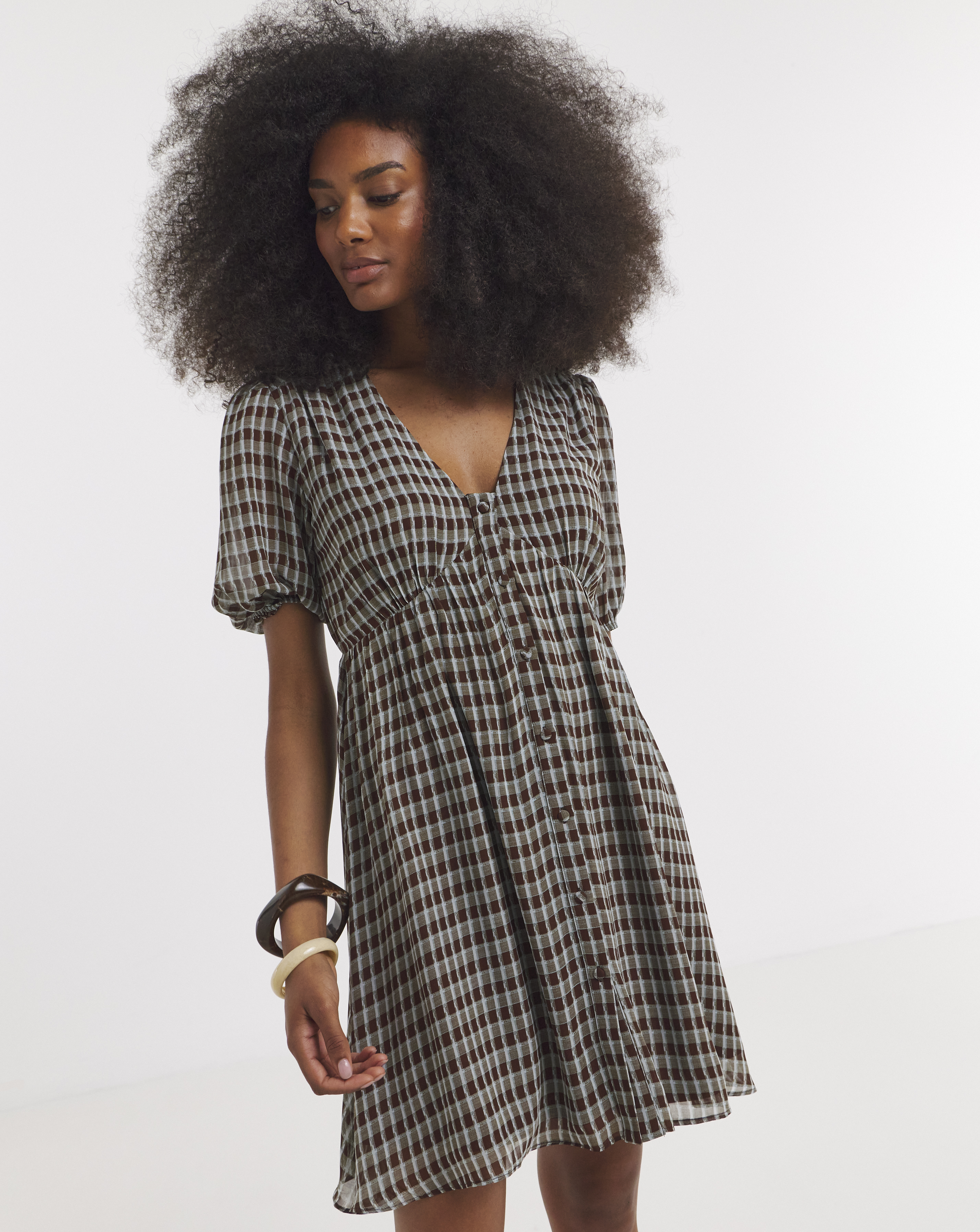 Check Button Through Skater Dress