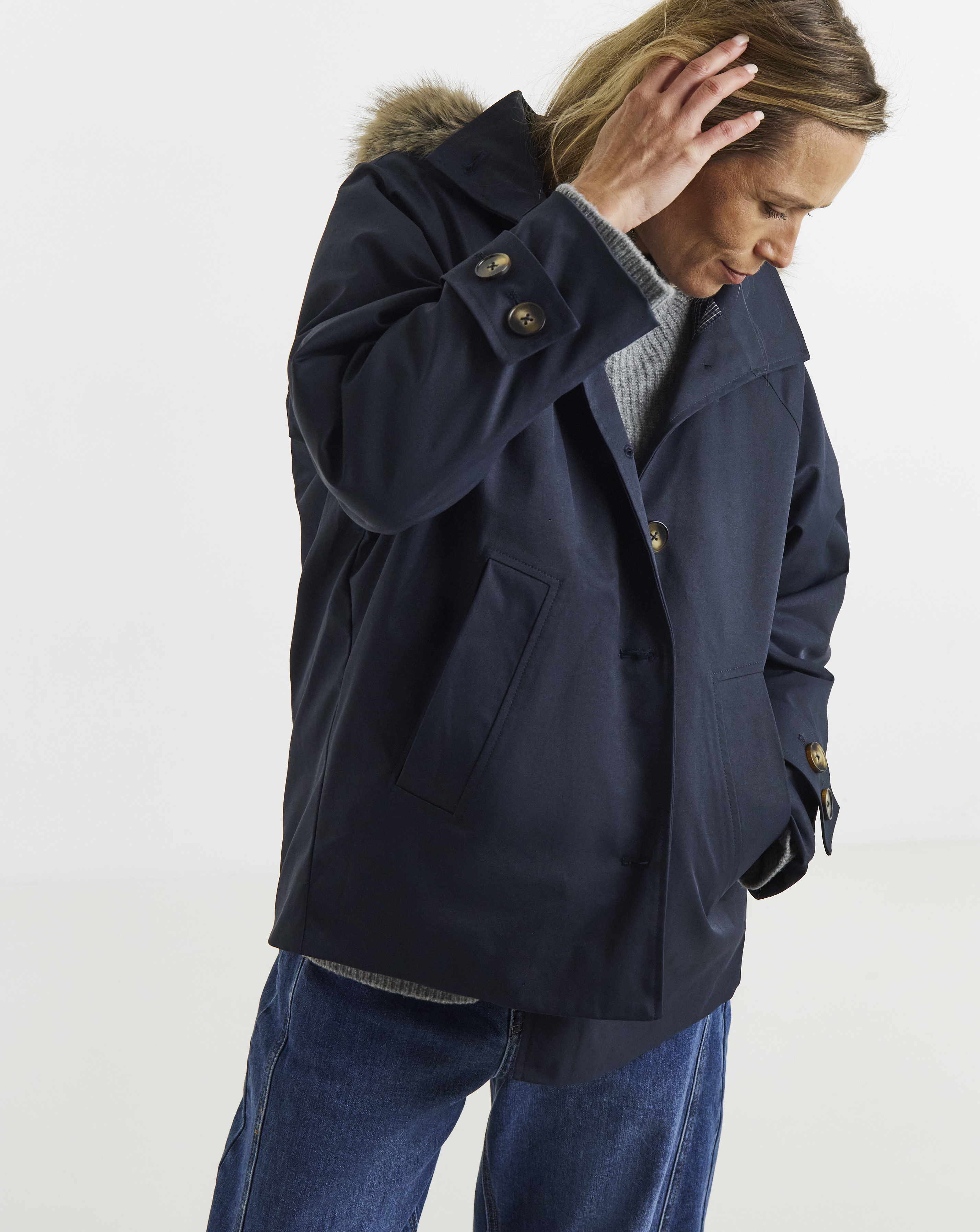 Quilt Lined Faux Fur Collar Parka