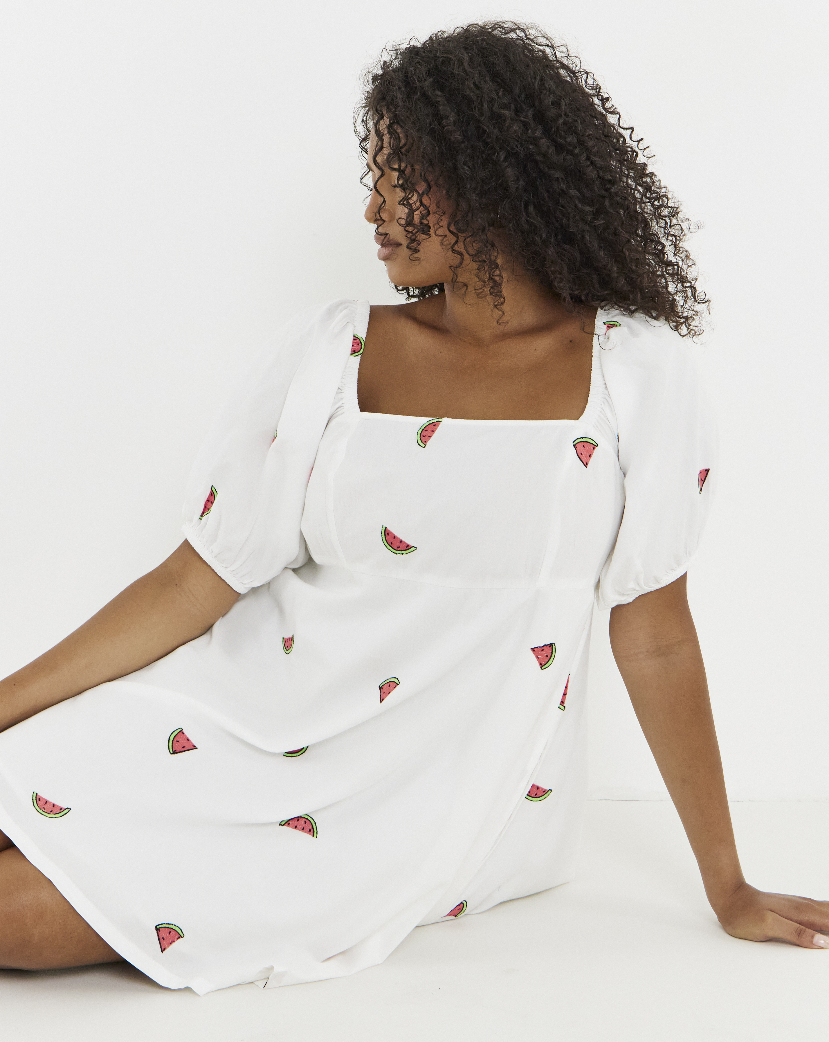 Simply Be - Women's White Embroidered Fruit Skater Dress - Size 18 - White