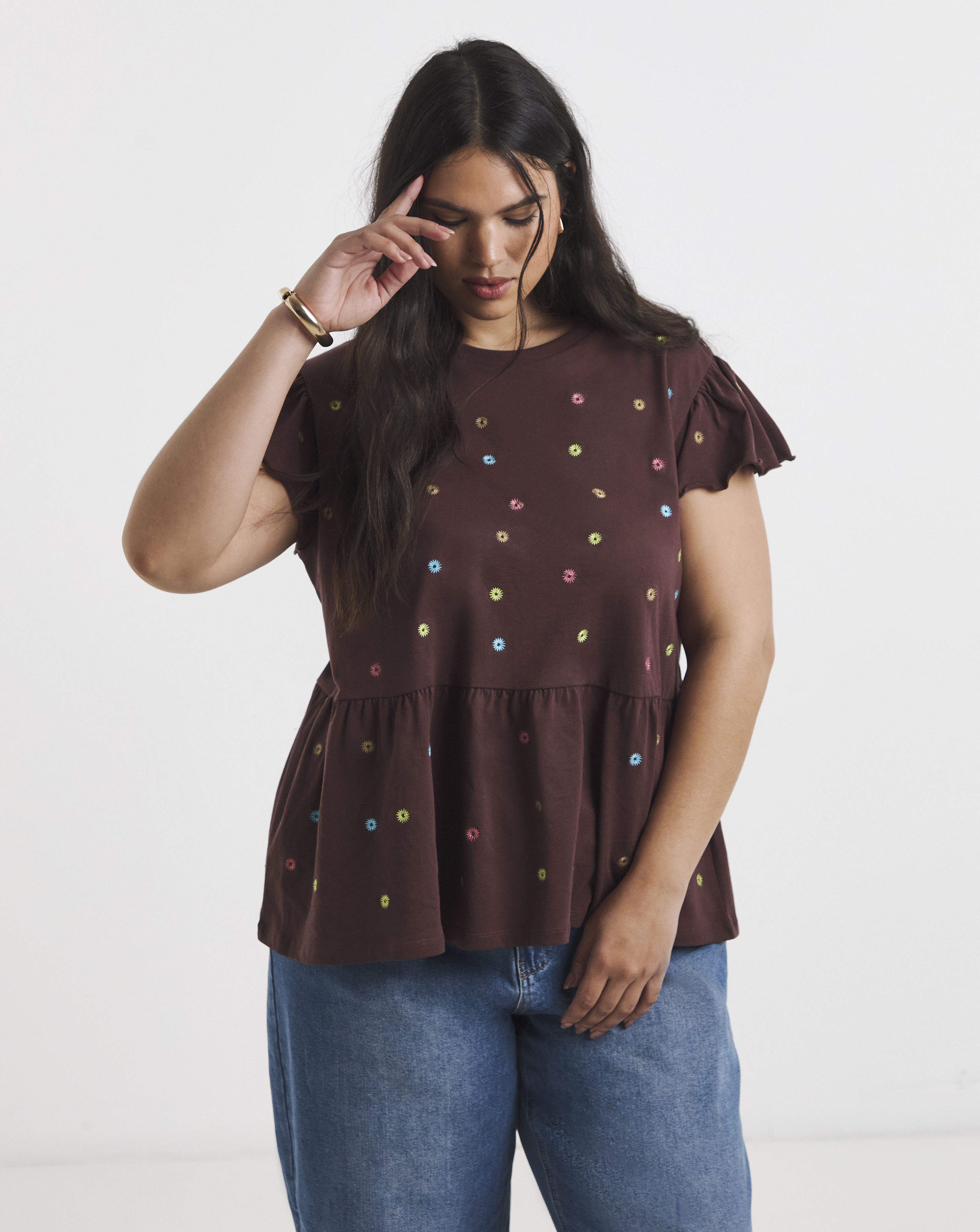 Ditsy Floral Embroidered Peplum