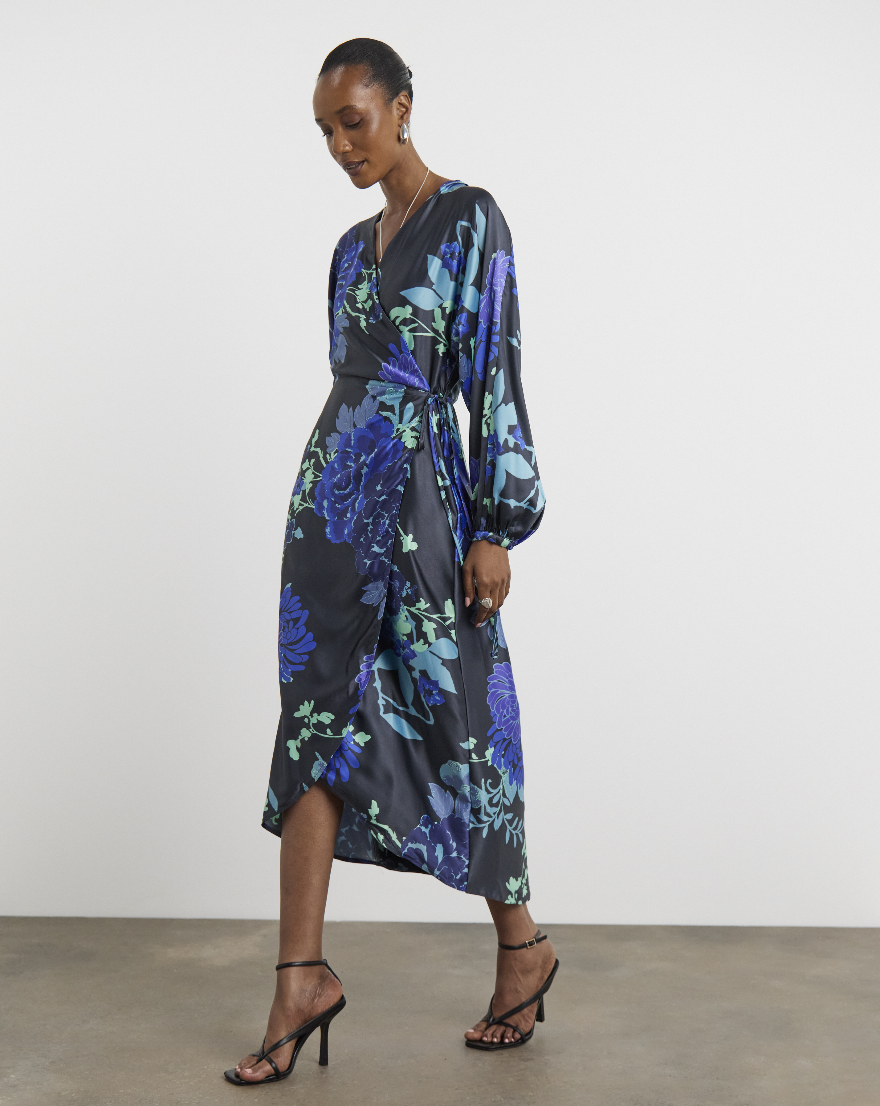Joanna Hope Floral Satin Wrap Dress