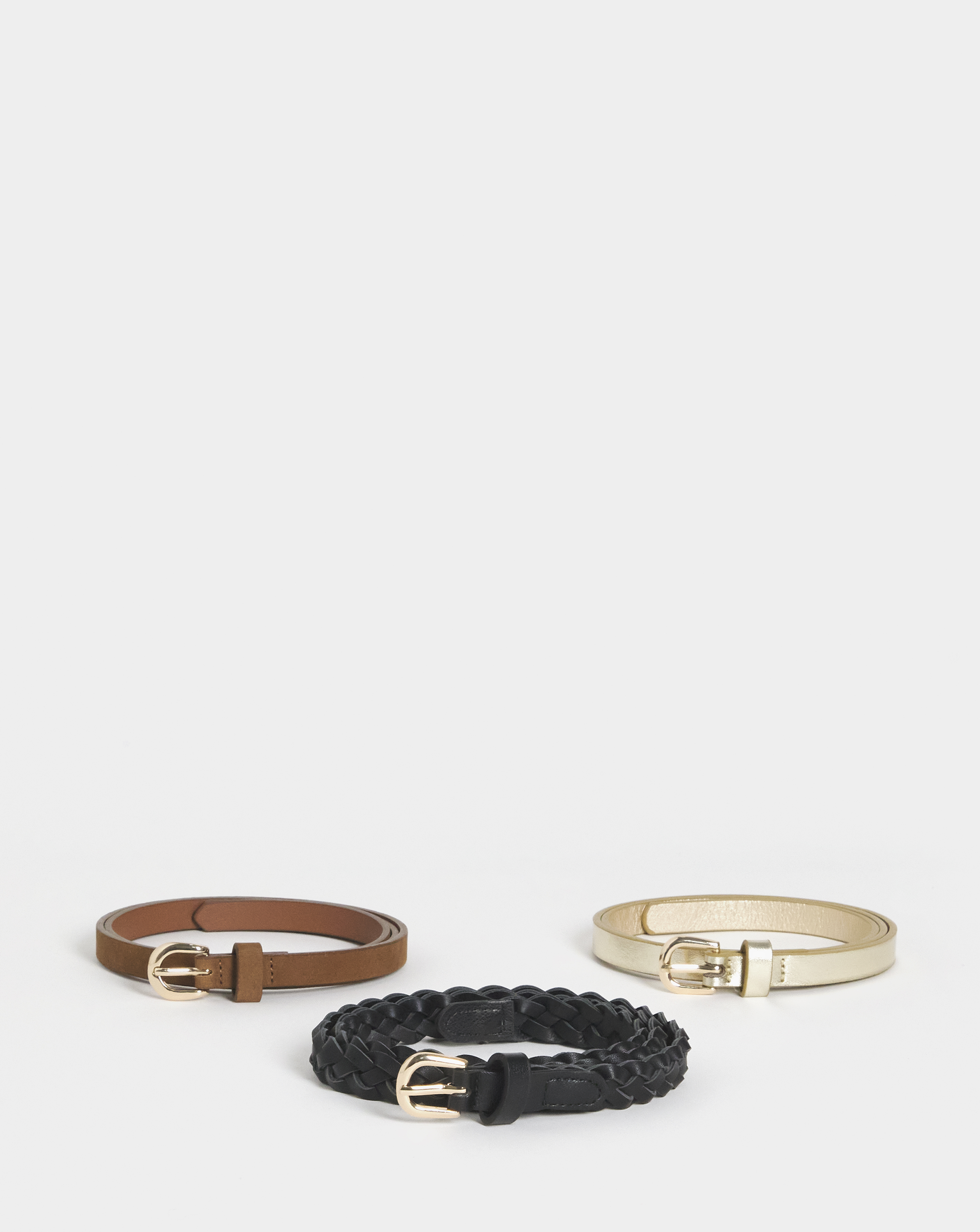 3 Pack Essential Belts Black/Gold/Tan