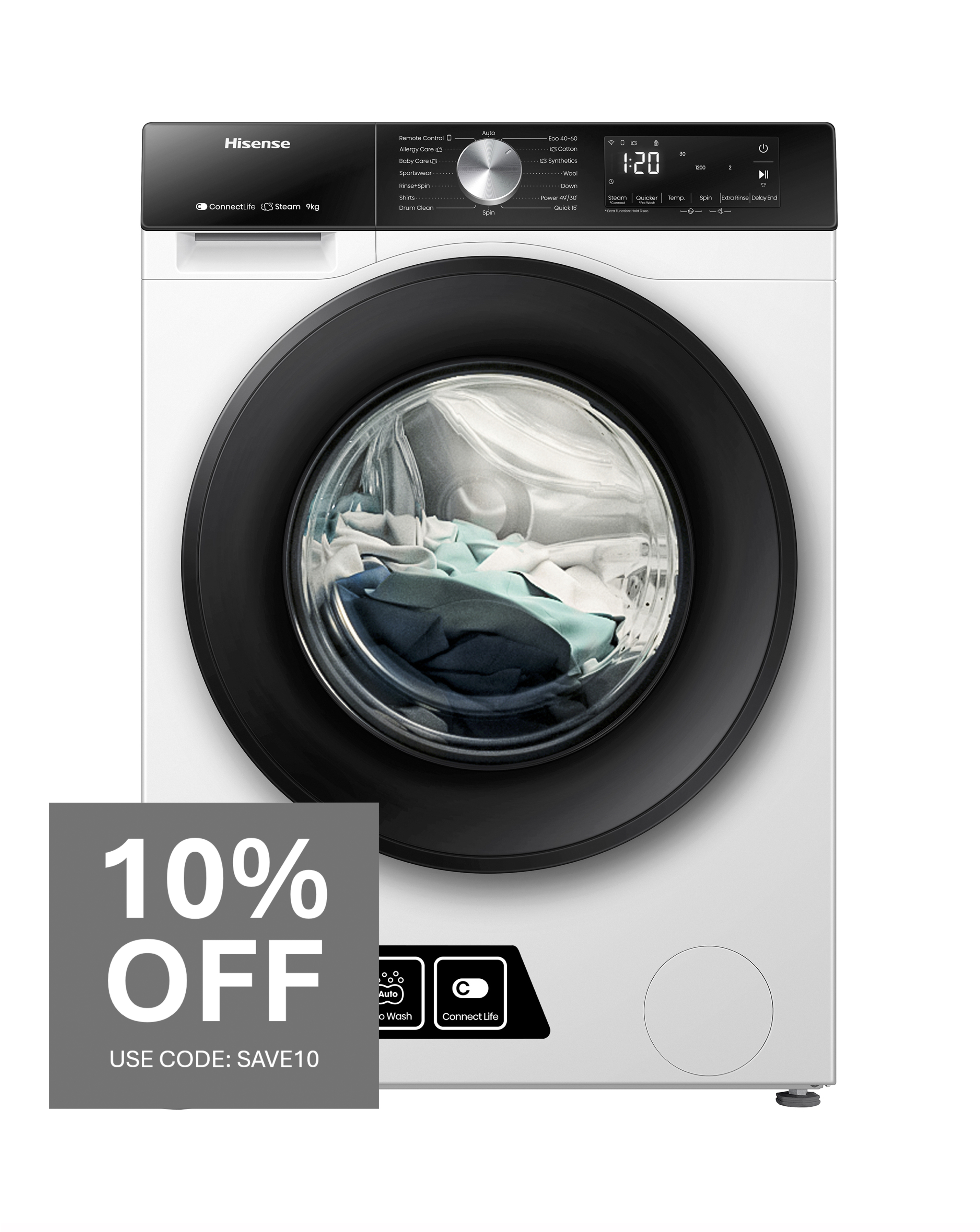 Hisense WF3S9043BW3 9kg Washing Machine