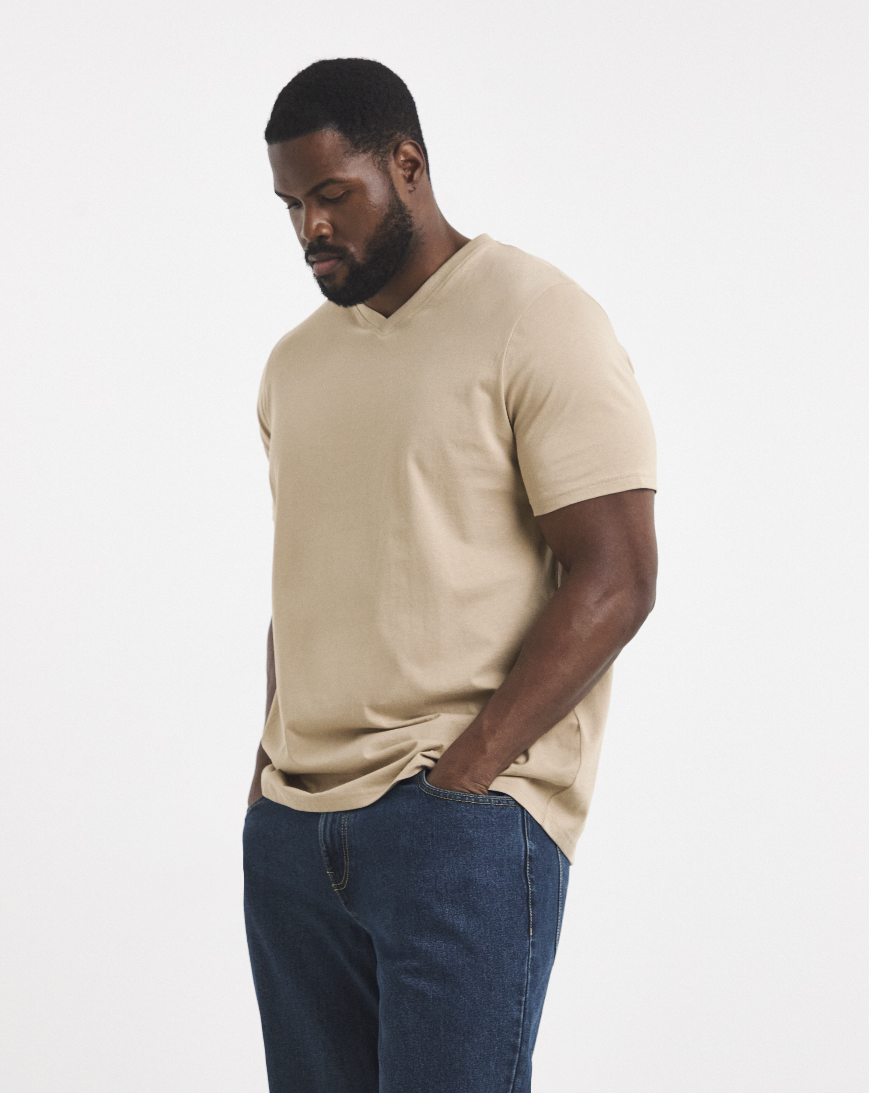 Pure Cotton V Neck T-Shirt Long