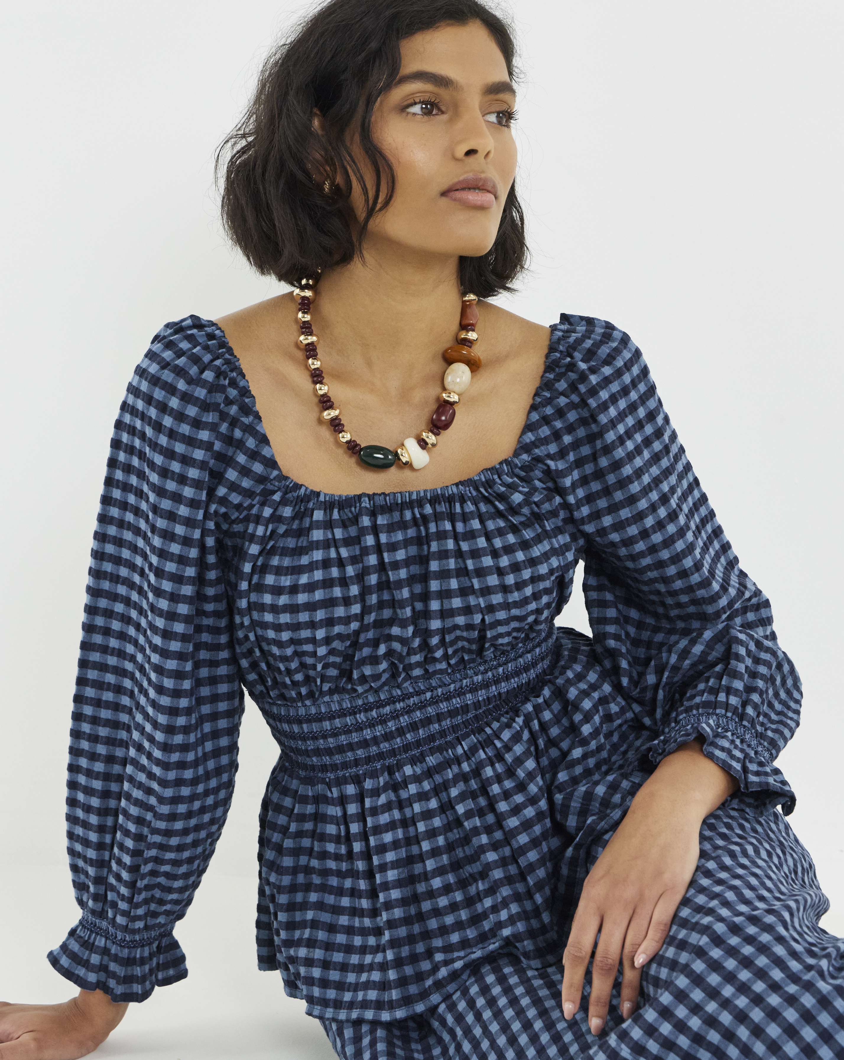 New In - SIMPLY BE GINGHAM SHIRRED WAIST BLOUSE