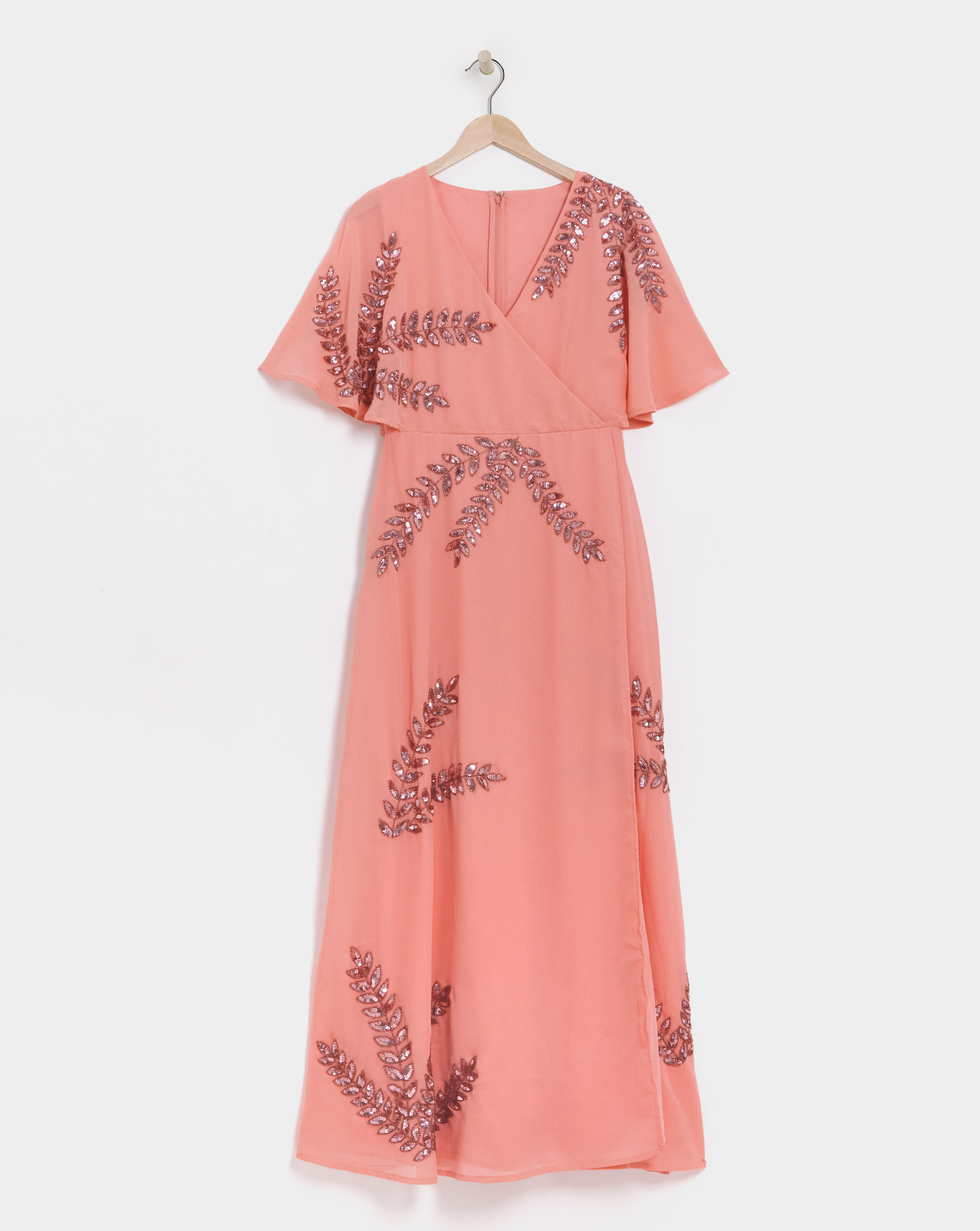 Maya Curve Wrap Front Floral Glitter Embellished Maxi Dress