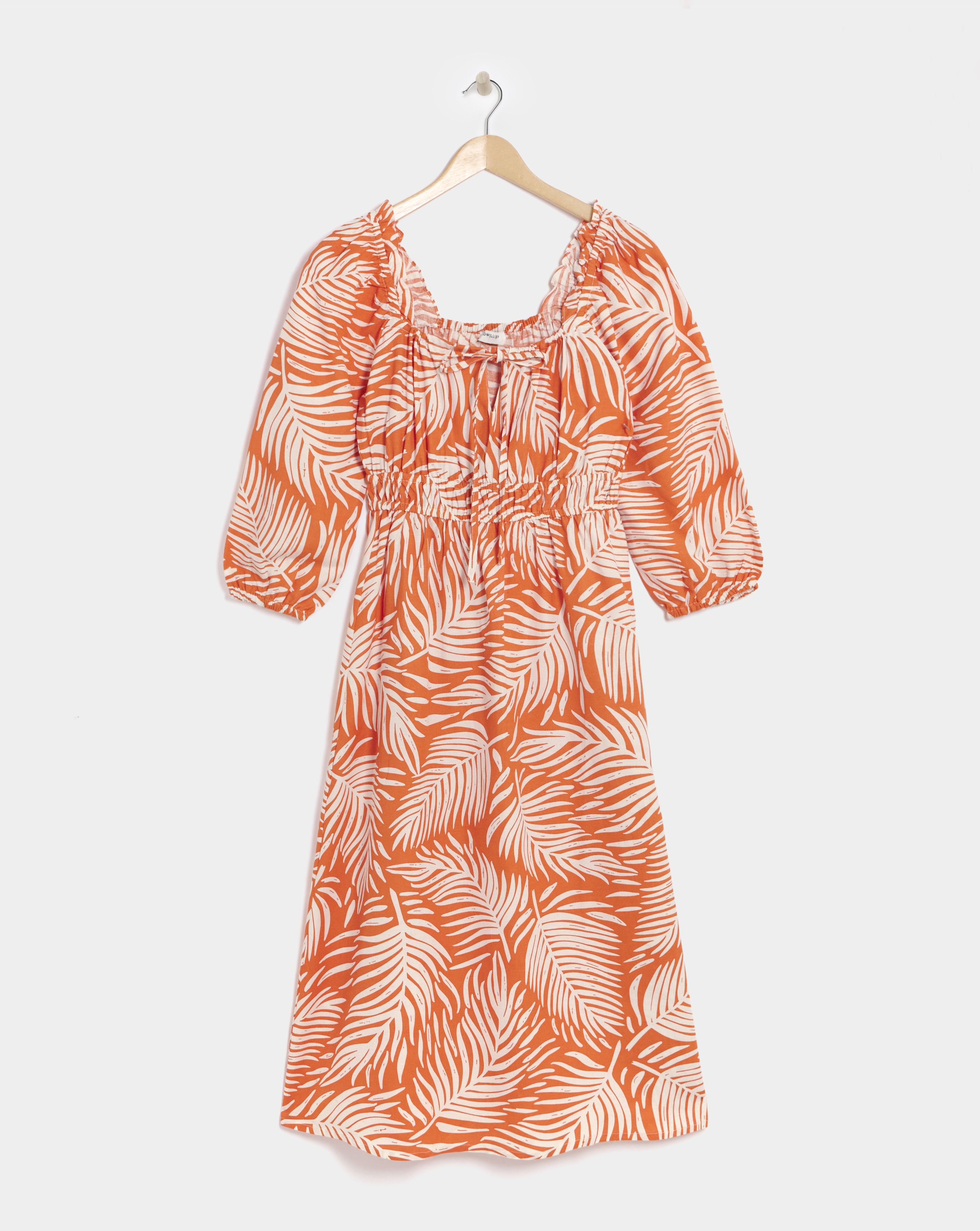 Linen Mix Sun Dress With Puff Sleeves