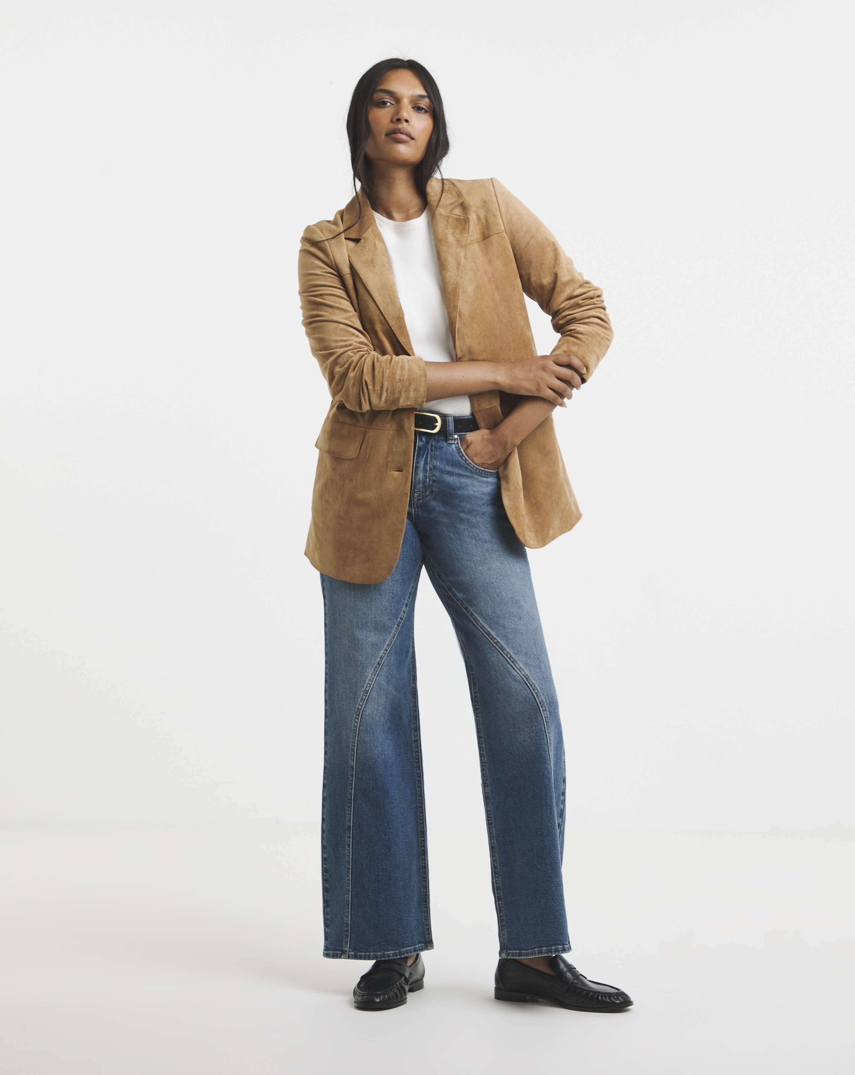 Mid Blue Seamed Wide Leg Jeans