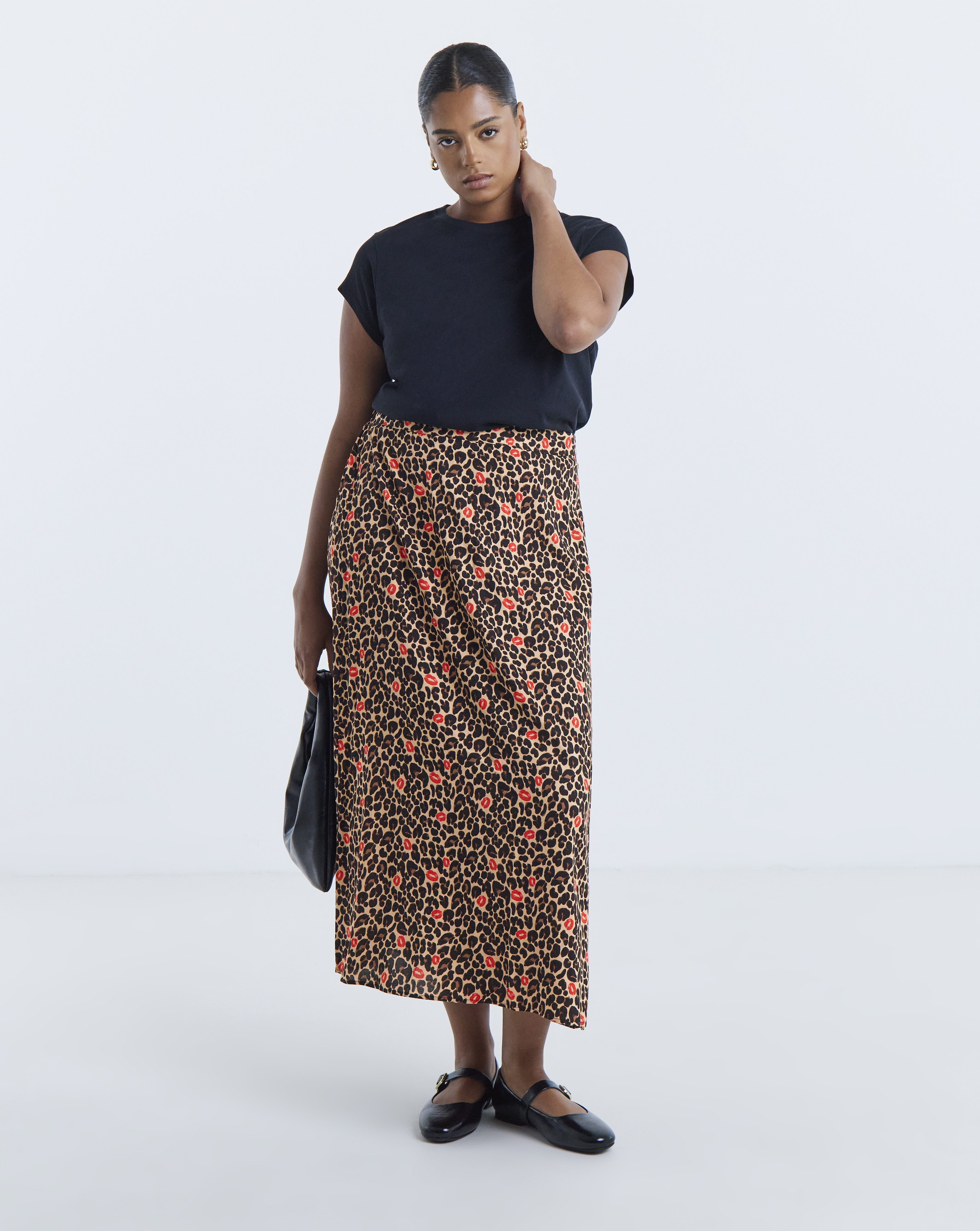 Simply Be Leopard Lipstick Print Woven Midi Skirt