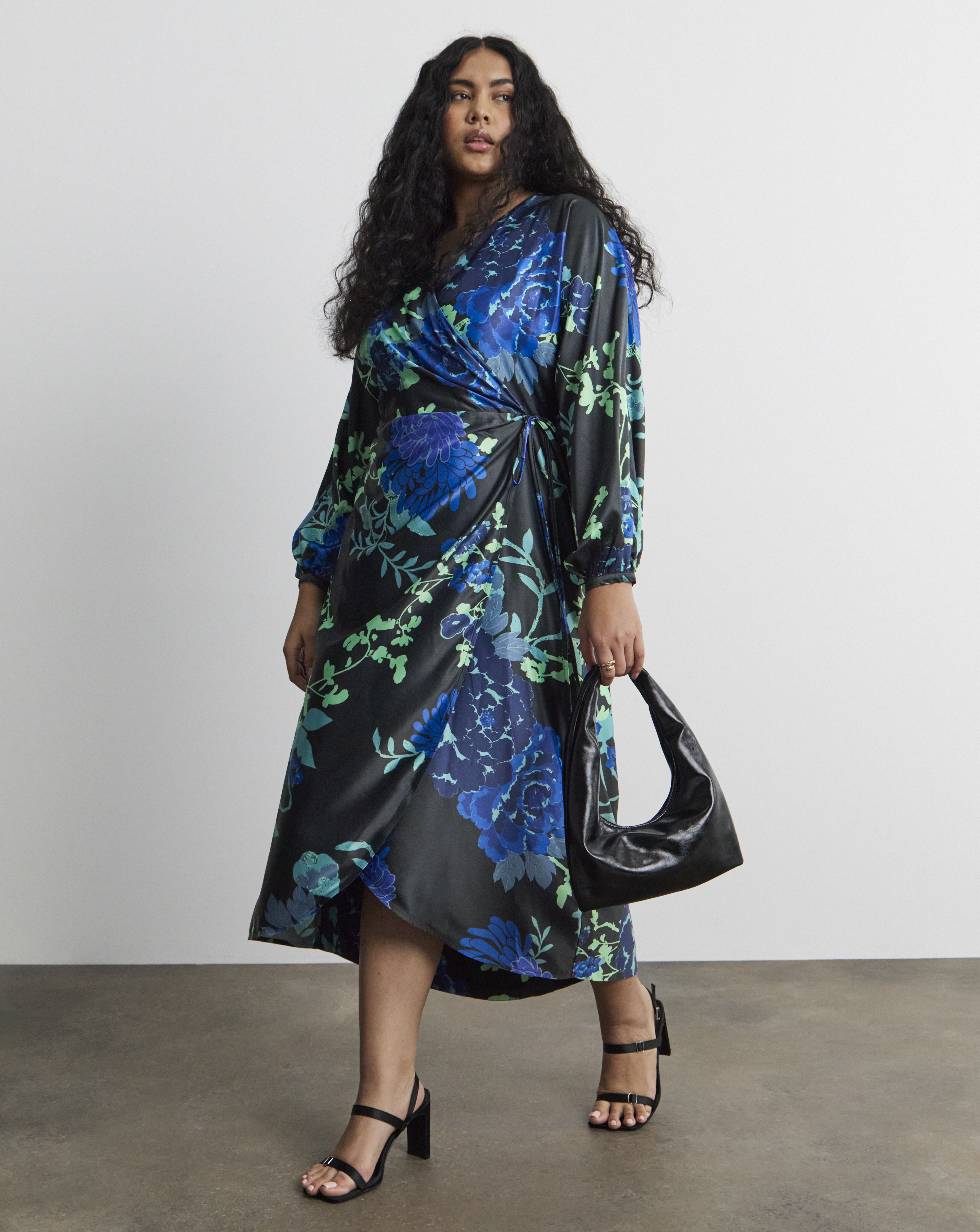 Joanna Hope Floral Satin Wrap Dress