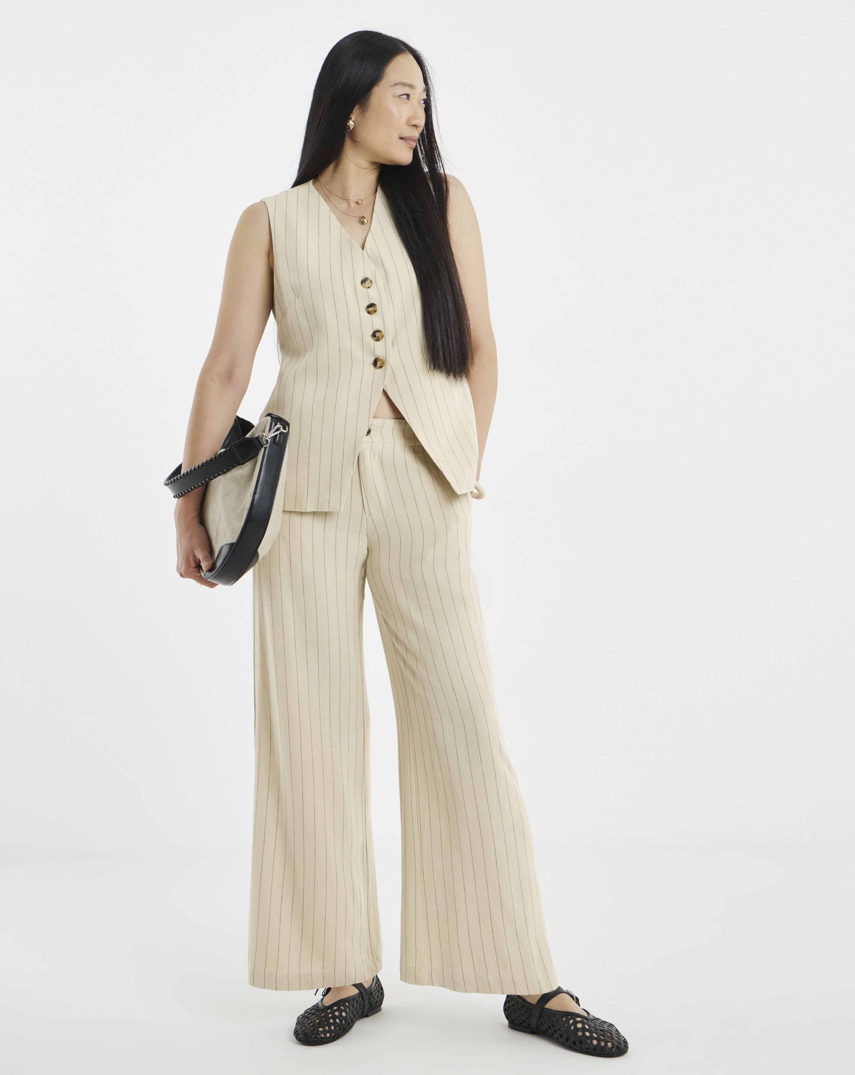 Ramie Linen Mix Wide Leg Trousers