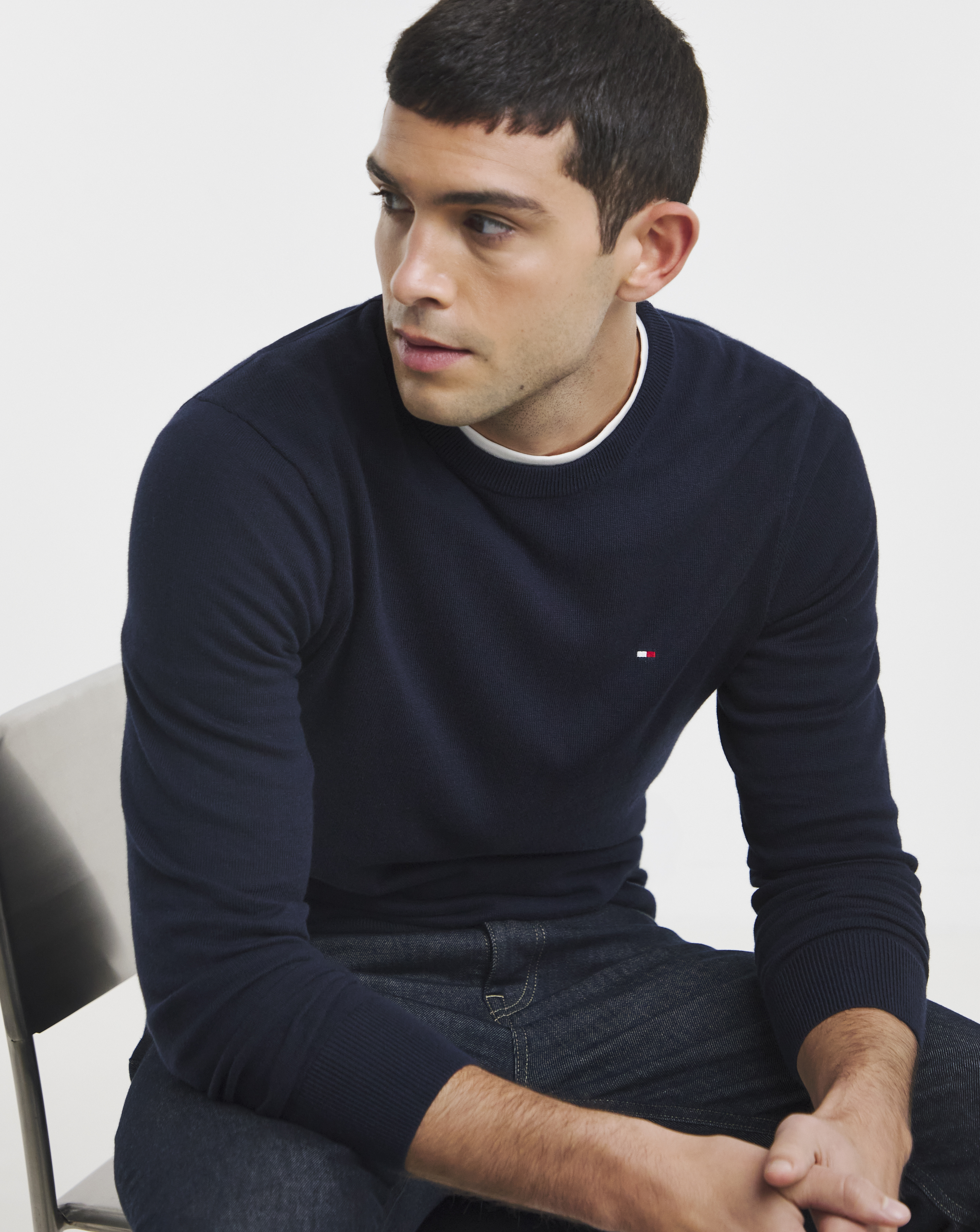 Tommy Hilfiger Organic Cotton Cashmere Mens Crew Sweater - Blue - Size Medium - Image 8