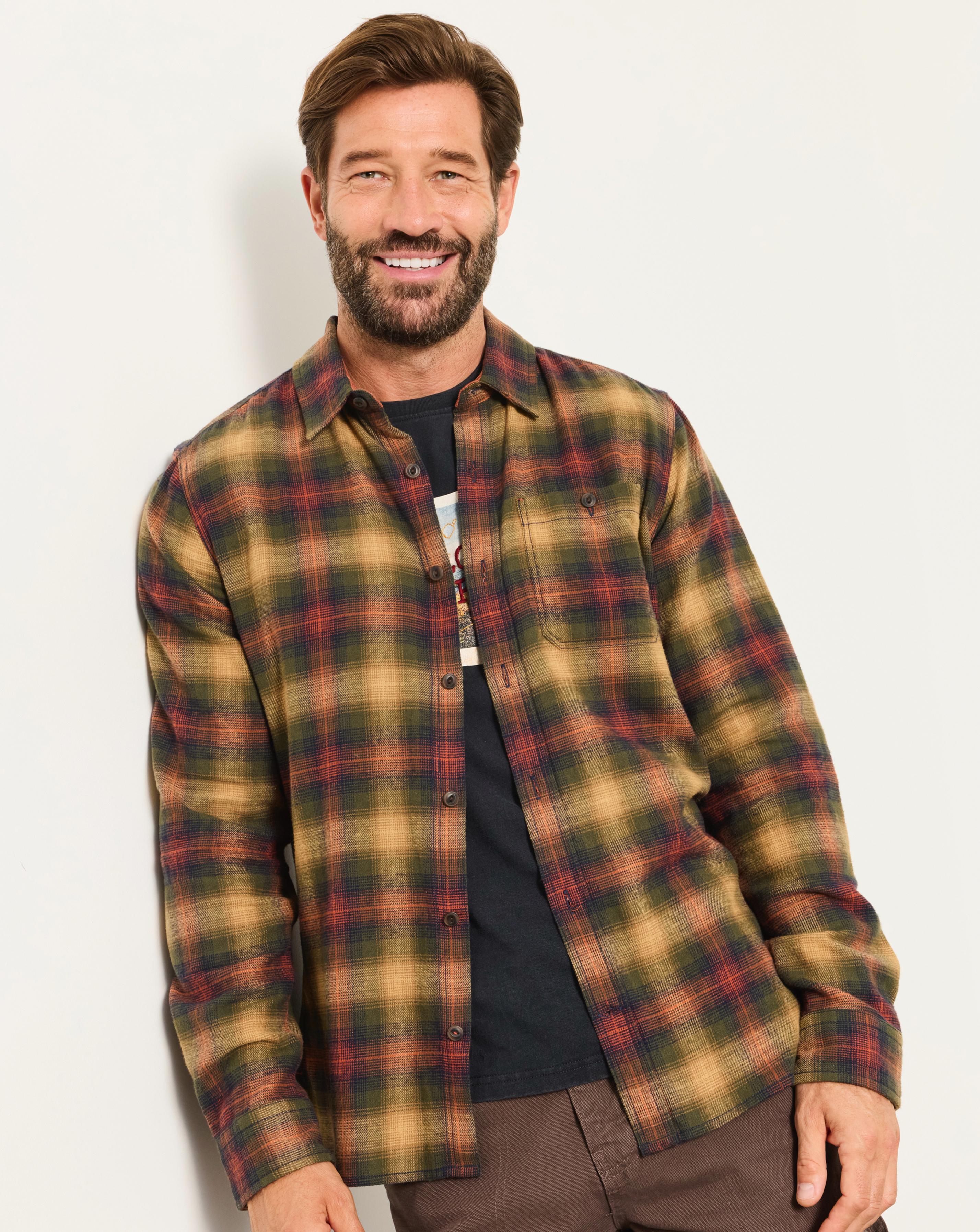 FatFace Mens Brushed Check Long Sleeve Shirt, Brown, Size L, Men - Image 2
