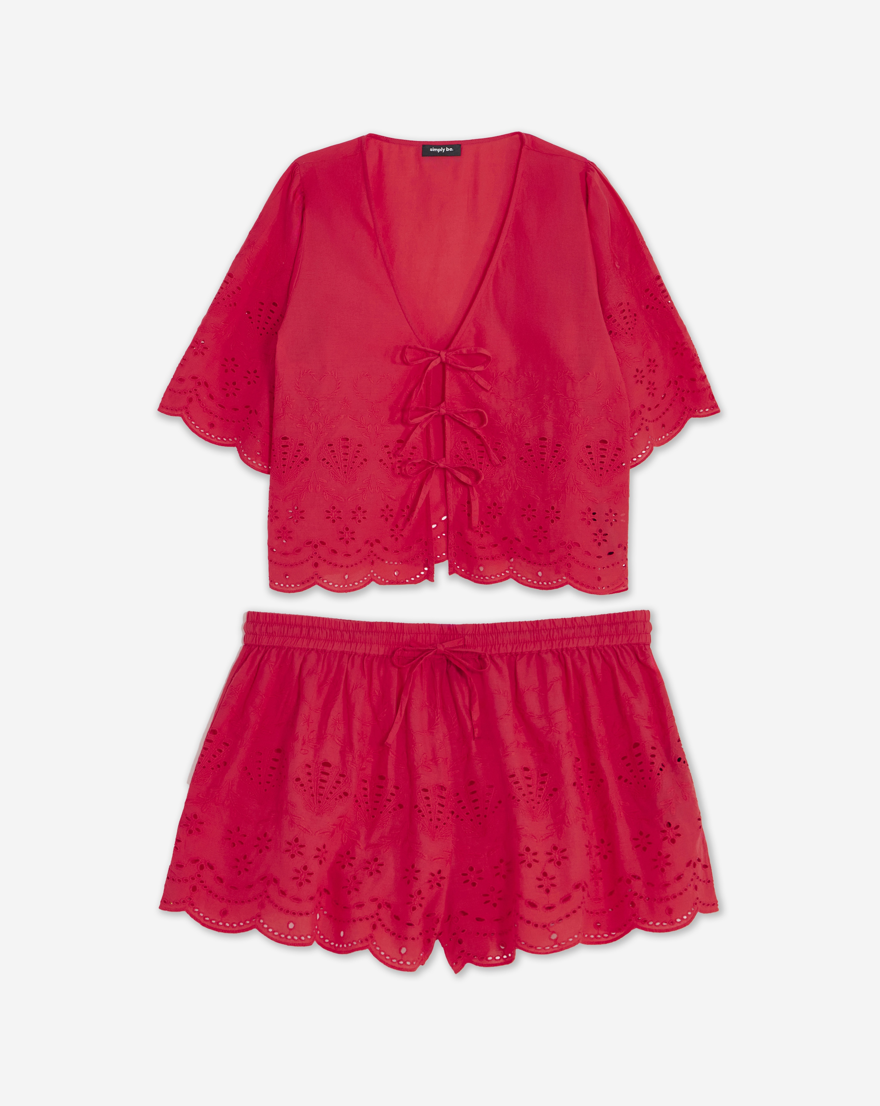 Simply Be Cotton Beach Broderie Shirt And Short Co-Ord Set